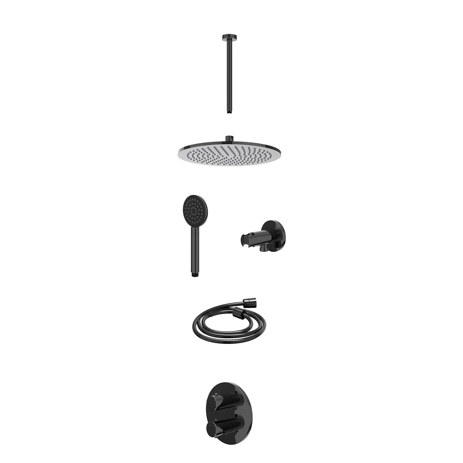 IVY Bond Regendoucheset inbouw 2-weg - 30cm medium - plafond 30cm - wandhouder - satin spray - excl. inbouwbox - Zwart chroom