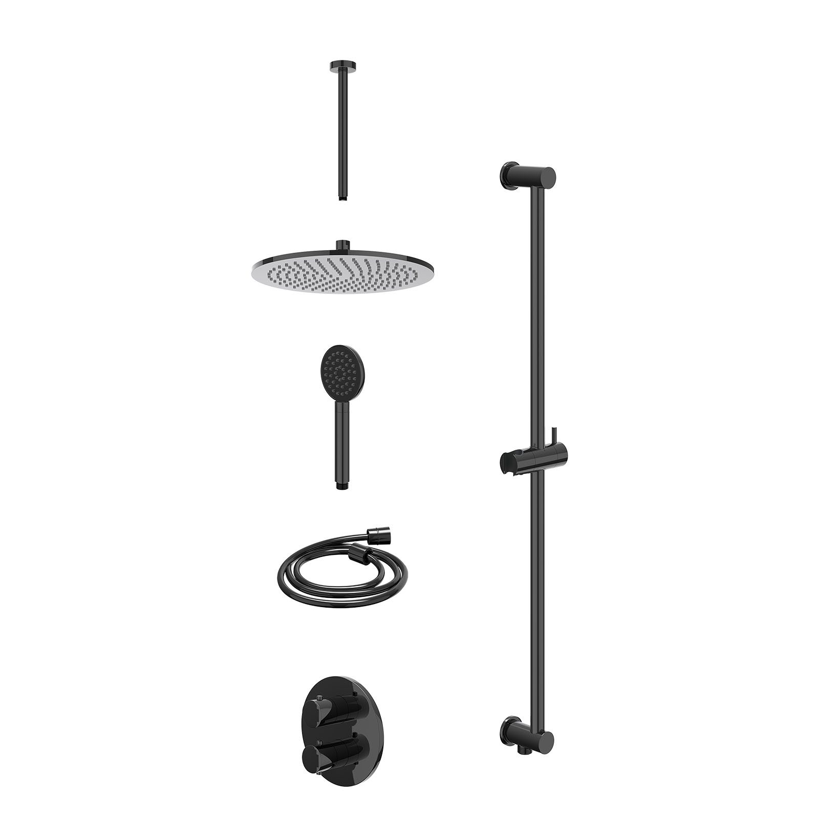 IVY Bond Regendoucheset inbouw 2-weg - 30cm medium - plafond 30cm - glijstang - satin spray - excl. inbouwbox - Zwart chroom