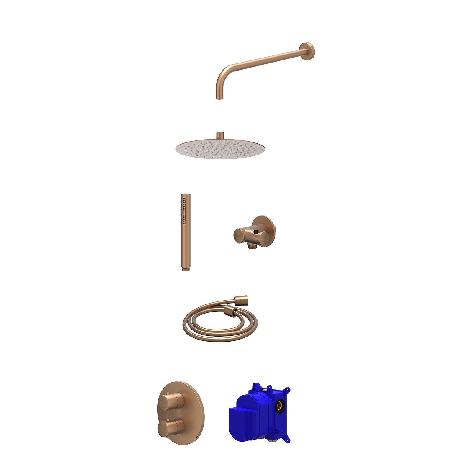 IVY Bond Regendoucheset inbouw 2-weg - 25cm slim - wandarm - verstelbare steun - staafhanddouche - Geborsteld mat koper