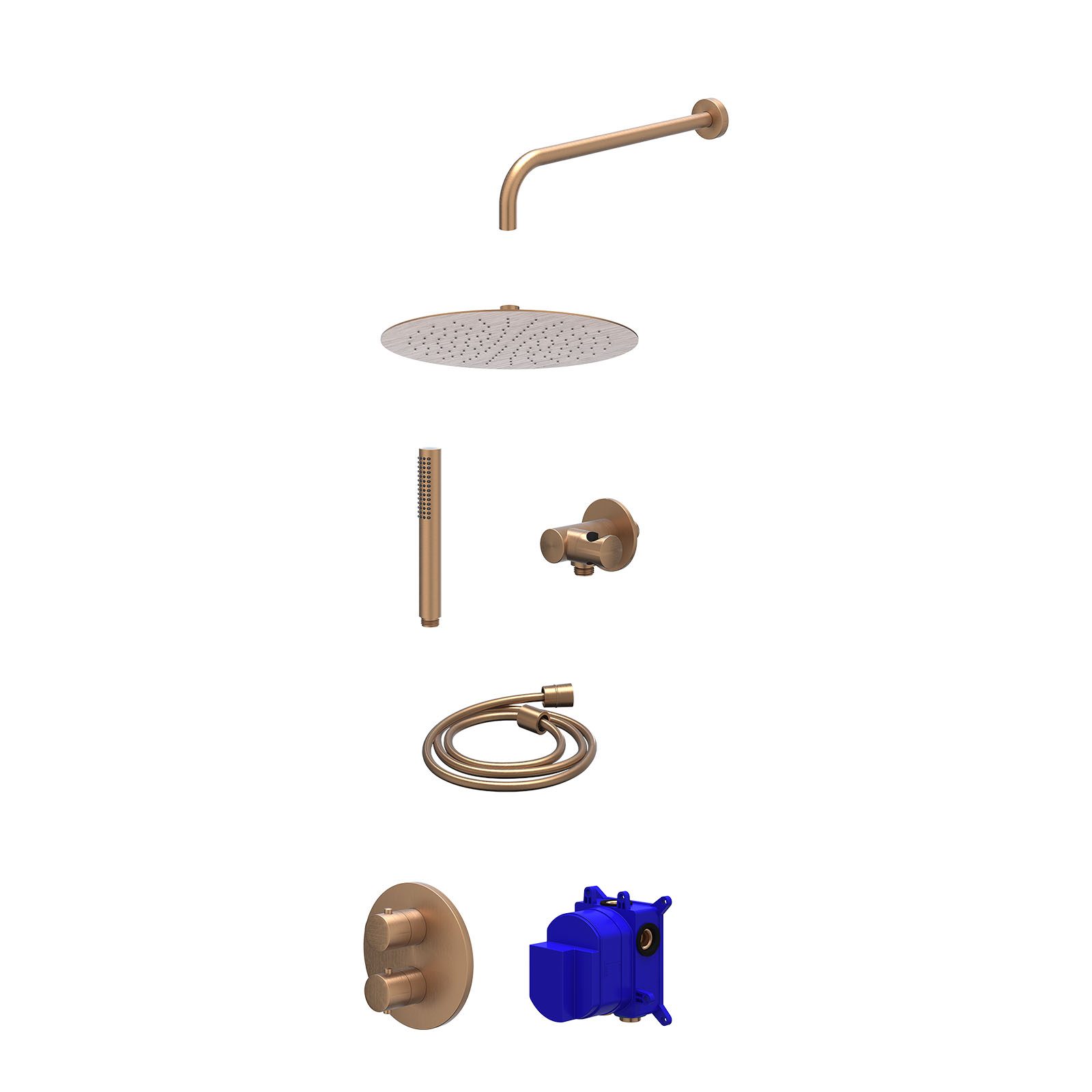IVY Bond Regendoucheset inbouw 2-weg - 30cm slim - wandarm - verstelbare steun - staafhanddouche - Geborsteld mat koper