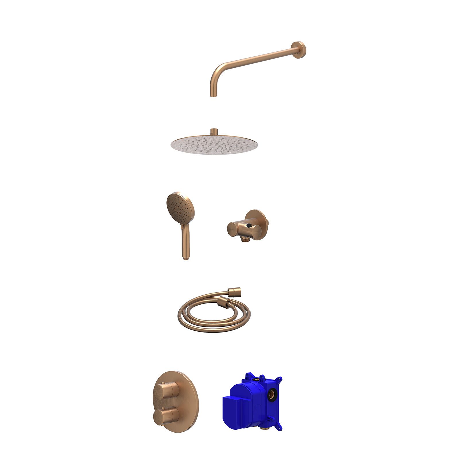 IVY Bond Regendoucheset inbouw 2-weg - 25cm slim - wandarm - verstelbare steun - 3-standen - Geborsteld mat koper