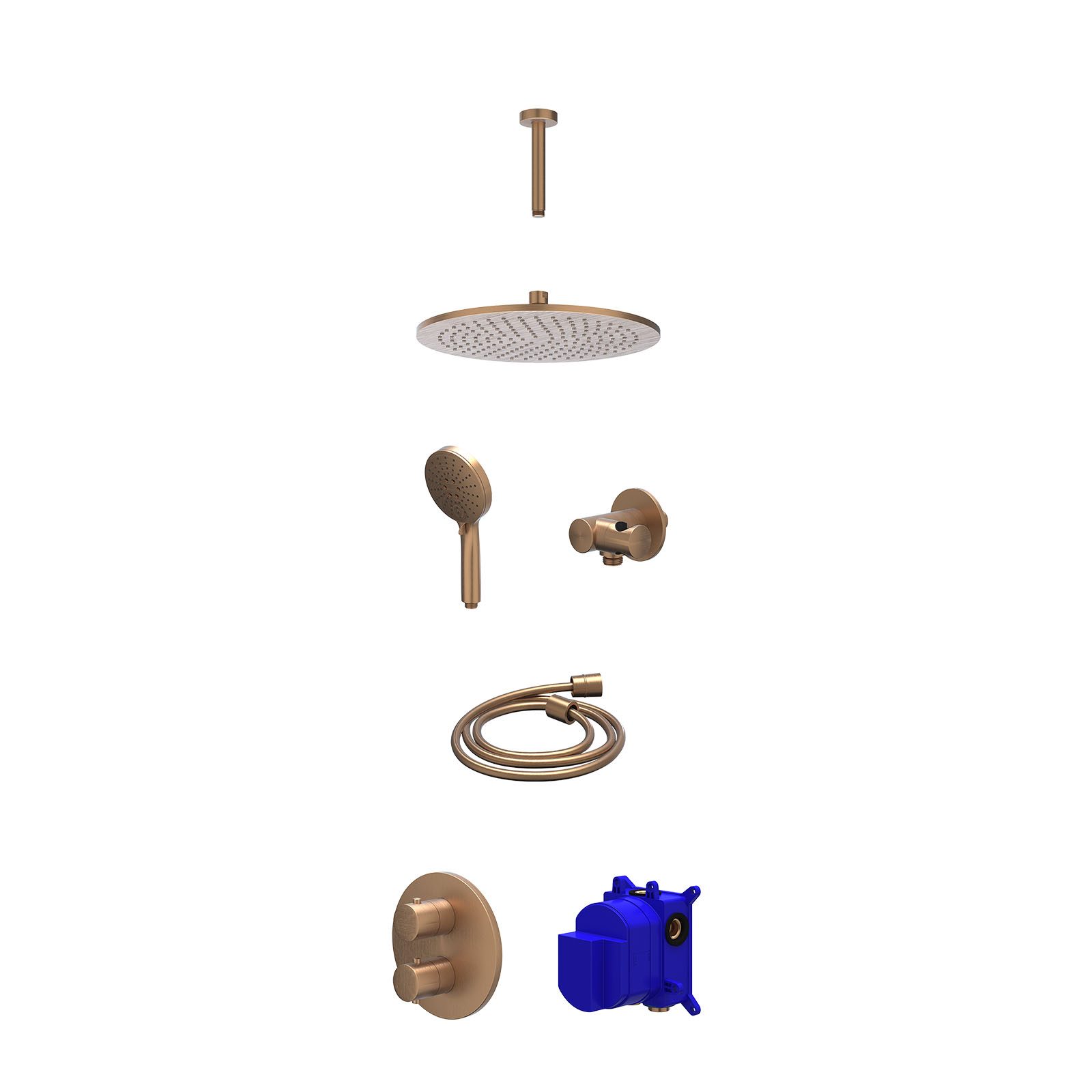 IVY Bond Regendoucheset inbouw 2-weg - 30cm medium - plafond 15cm - verstelbare steun - 3-standen - Geborsteld mat koper