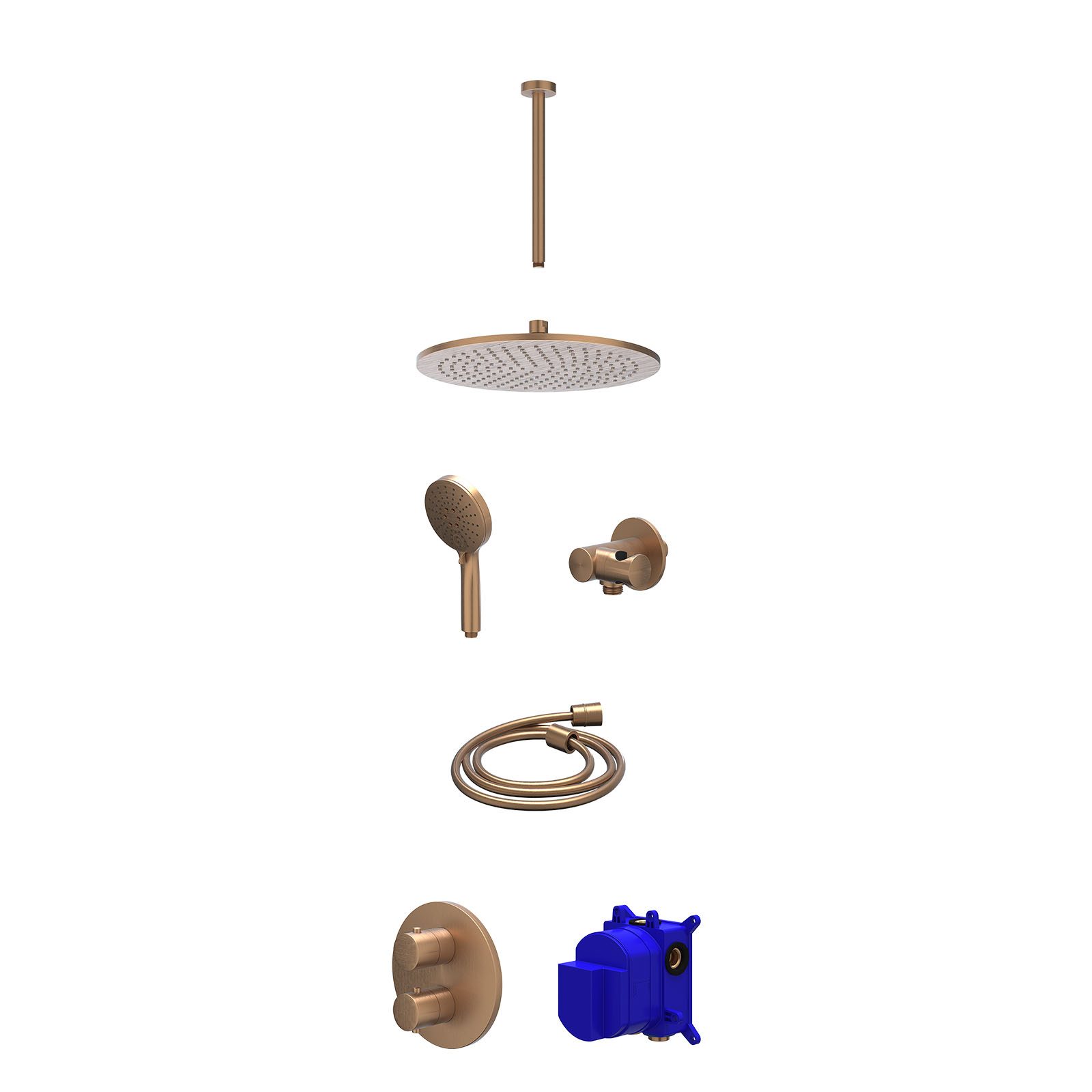 IVY Bond Regendoucheset inbouw 2-weg - 30cm medium - plafond 30cm - verstelbare steun - 3-standen - Geborsteld mat koper