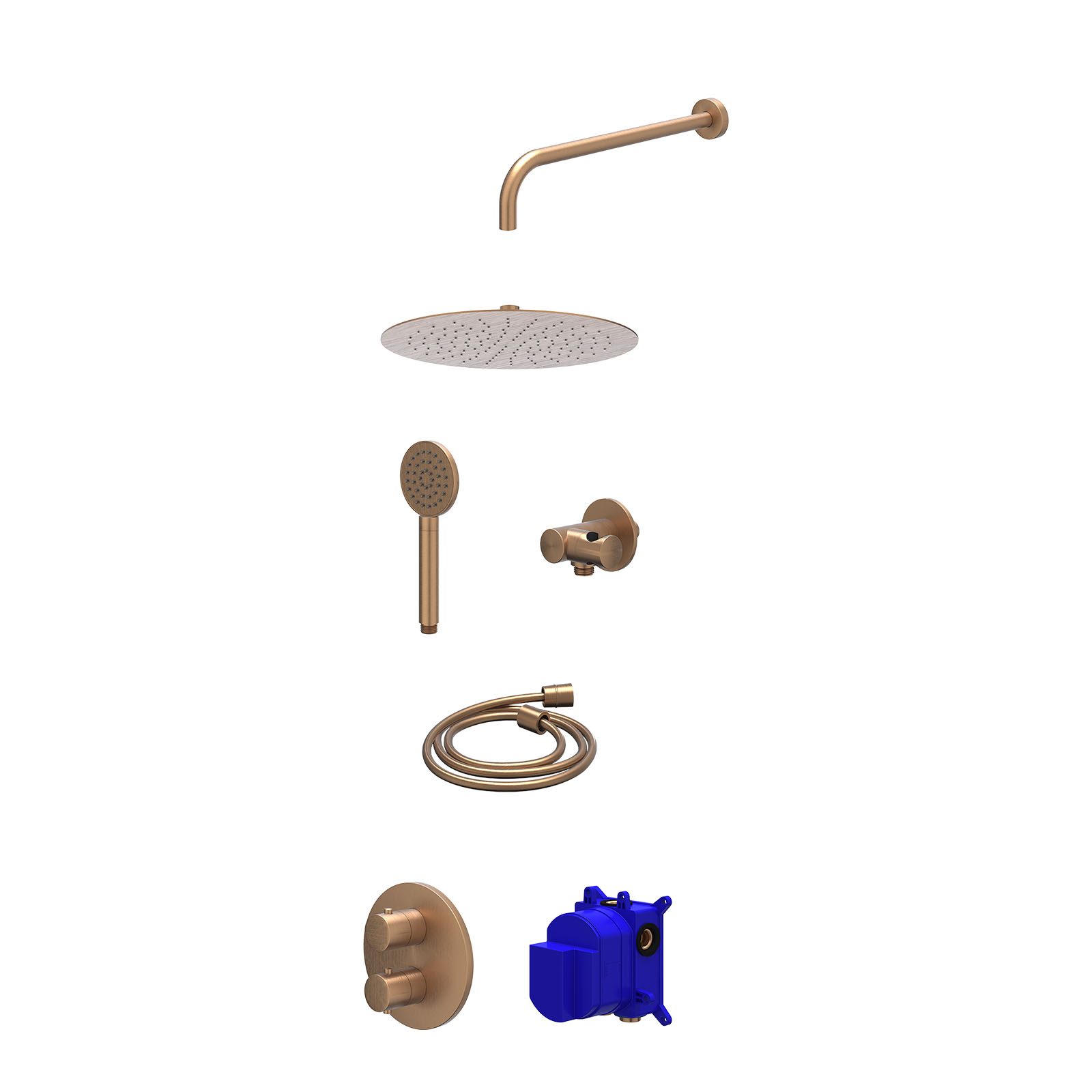 IVY Bond Regendoucheset inbouw 2-weg - 30cm slim - wandarm - verstelbare steun - satin spray - Geborsteld mat koper