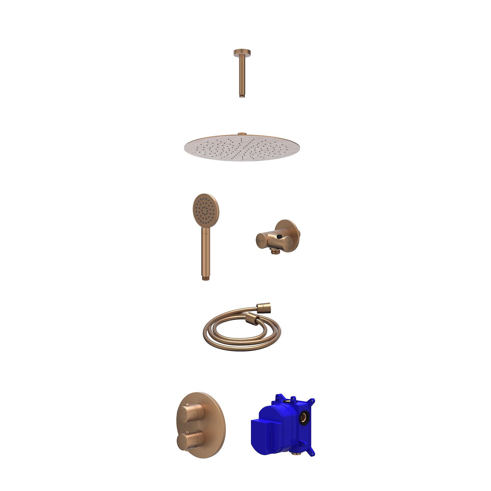 IVY Bond Regendoucheset inbouw 2-weg - 30cm slim - plafond 15cm - verstelbare steun - satin spray - Geborsteld mat koper