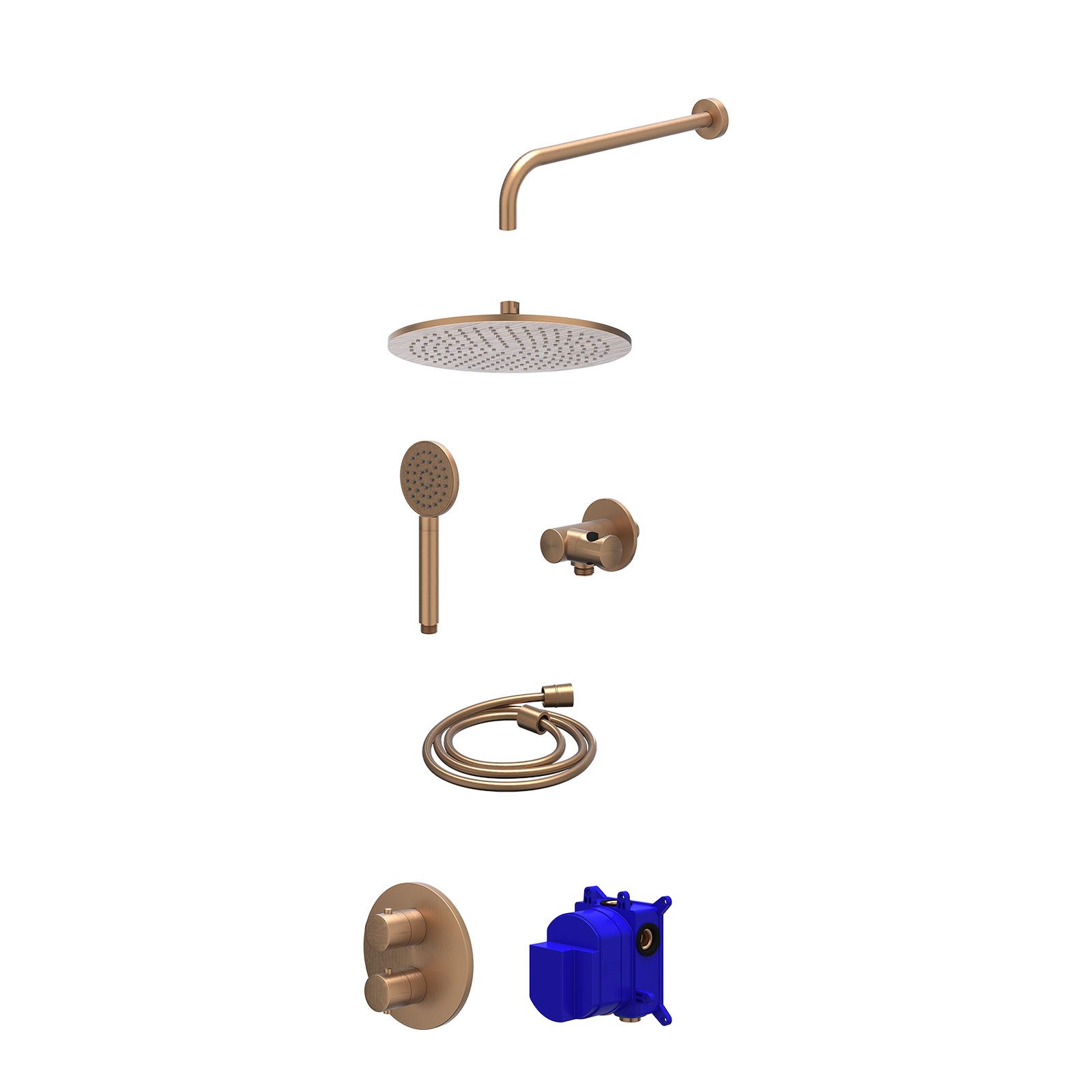IVY Bond Regendoucheset inbouw 2-weg - 30cm medium - wandarm - verstelbare steun - satin spray - Geborsteld mat koper