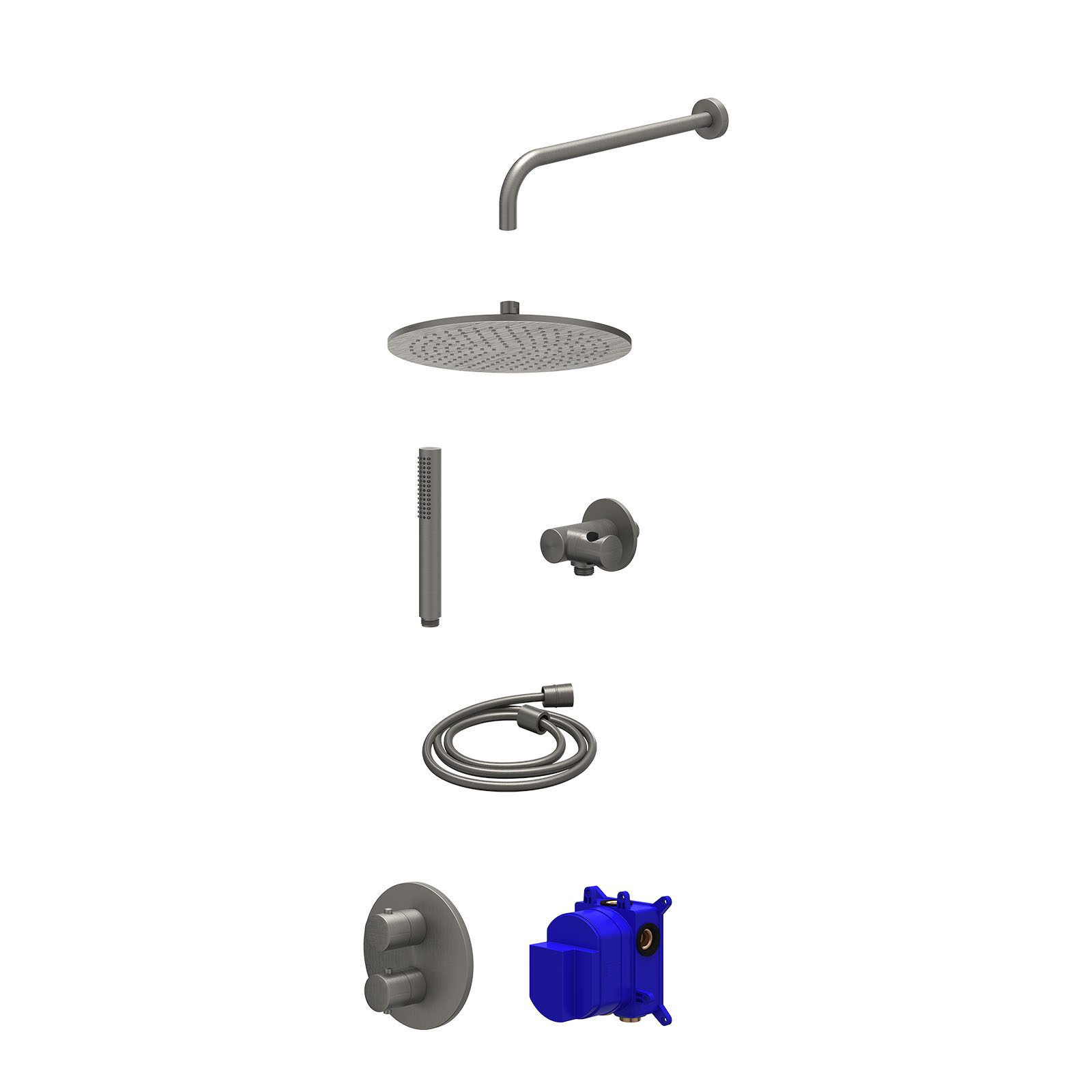 IVY Bond Regendoucheset inbouw 2-weg - 30cm medium - wandarm - verstelbare steun - staafhanddouche - Geborsteld metal black