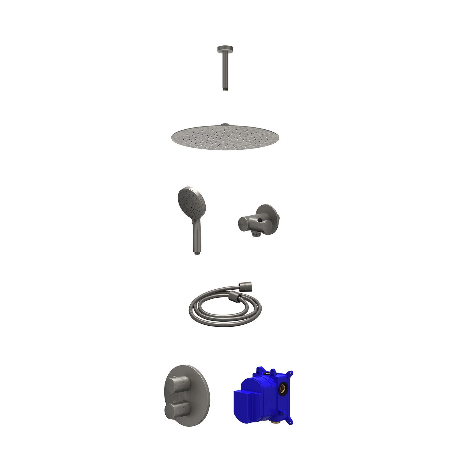IVY Bond Regendoucheset inbouw 2-weg - 30cm slim - plafond 15cm - verstelbare steun - 3-standen - Geborsteld metal black