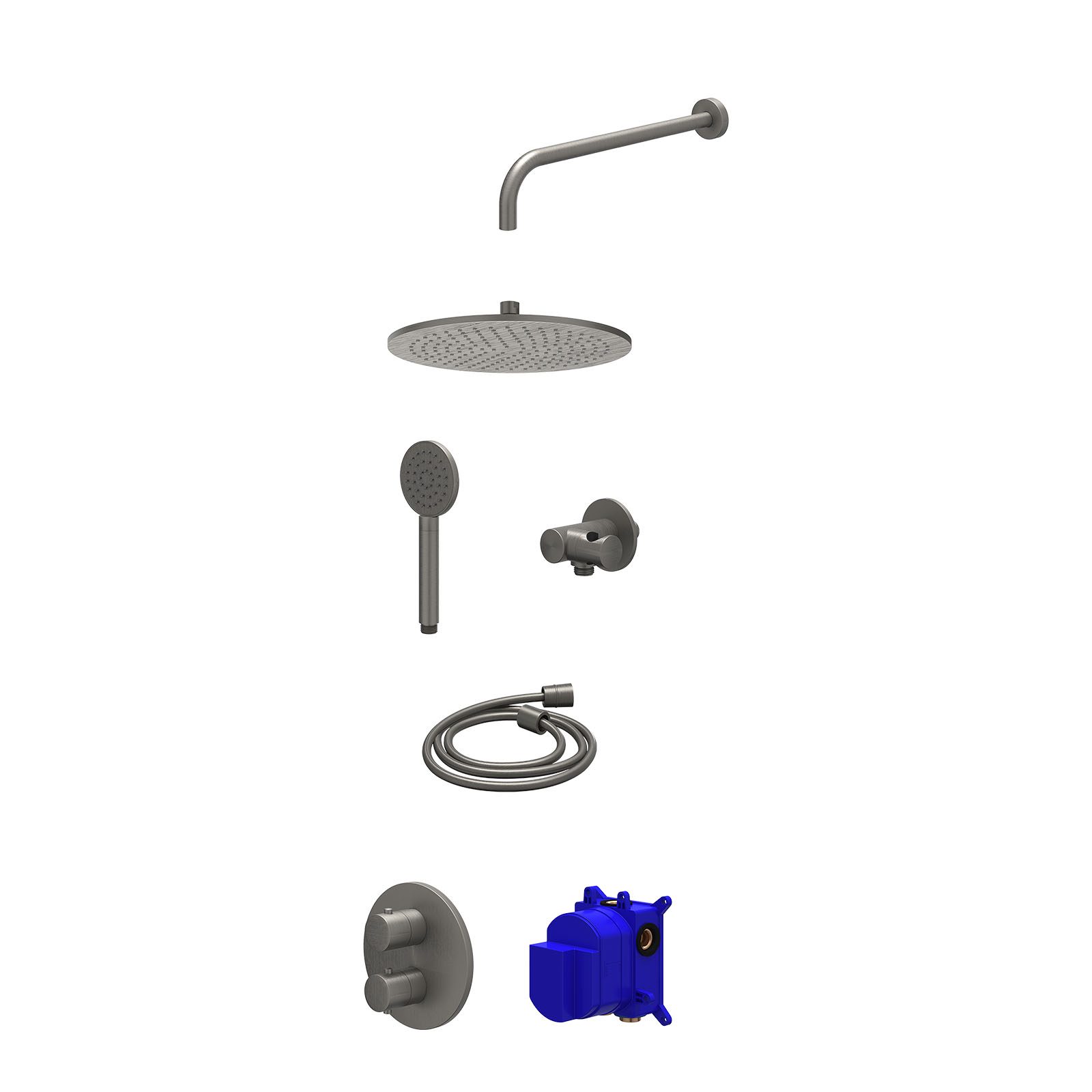 IVY Bond Regendoucheset inbouw 2-weg - 30cm medium - wandarm - verstelbare steun - satin spray - Geborsteld metal black