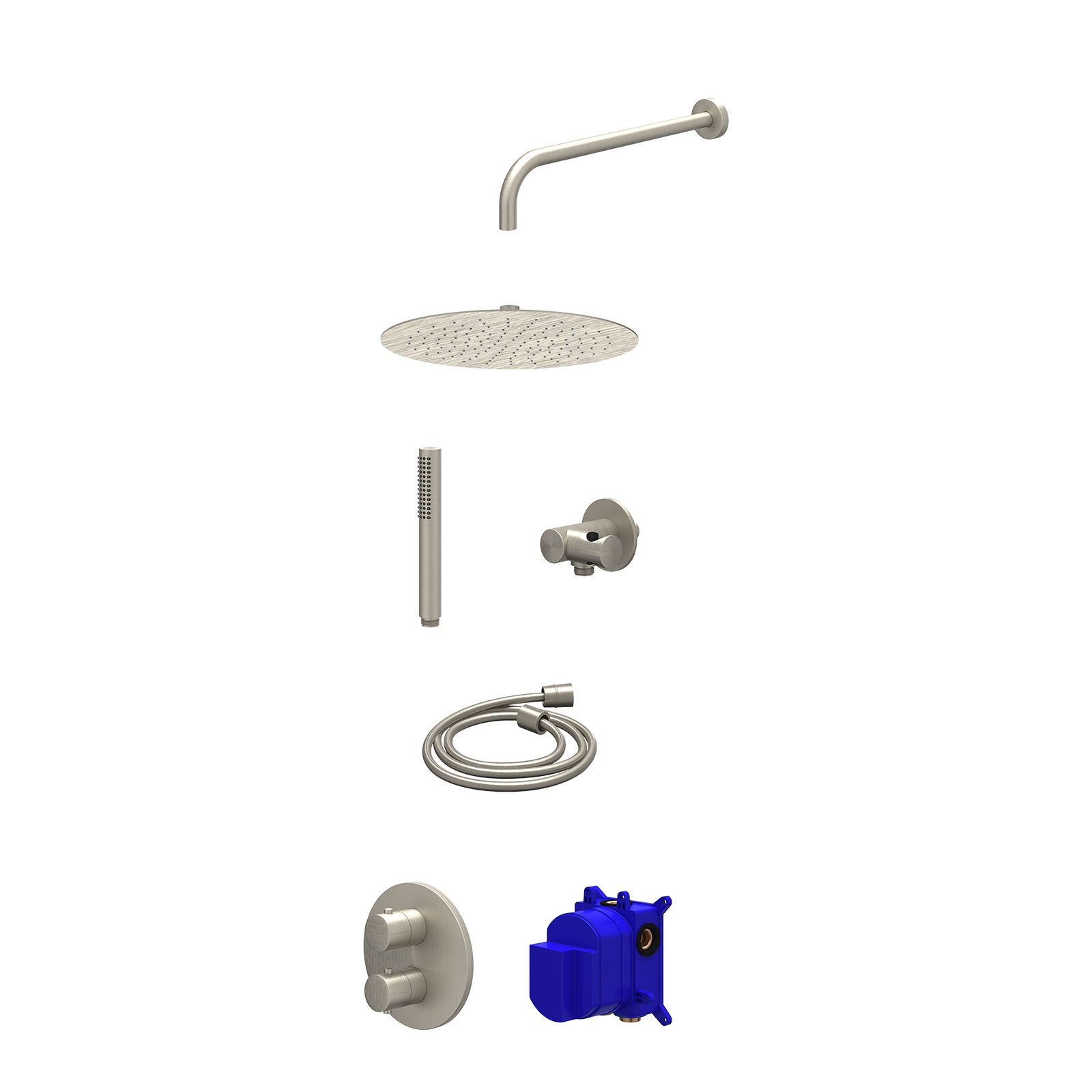 IVY Bond Regendoucheset inbouw 2-weg - 30cm slim - wandarm - verstelbare steun - staafhanddouche - Geborsteld nickel