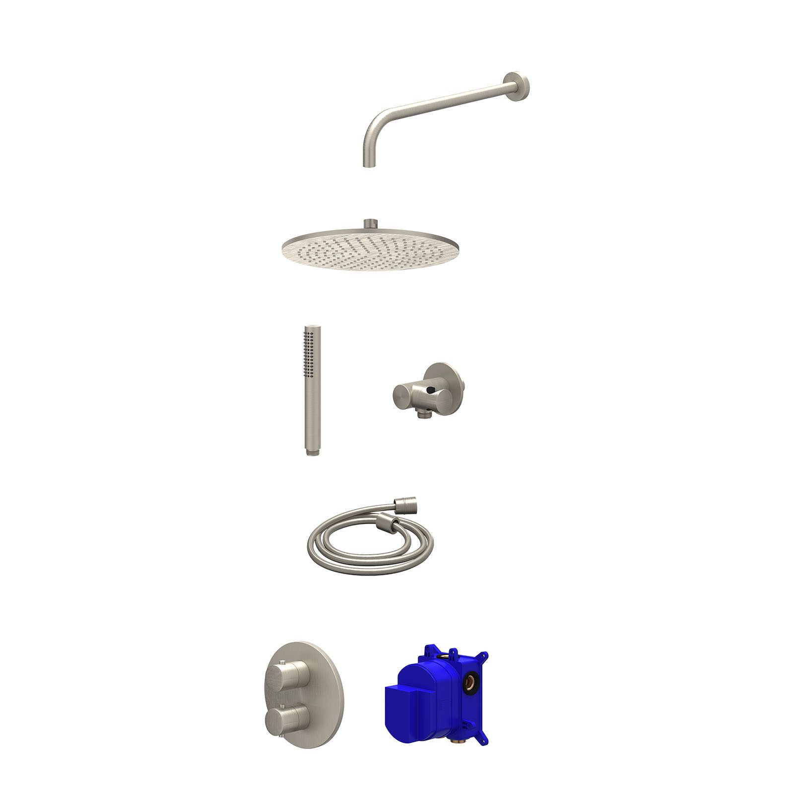 IVY Bond Regendoucheset inbouw 2-weg - 30cm medium - wandarm - verstelbare steun - staafhanddouche - Geborsteld nickel