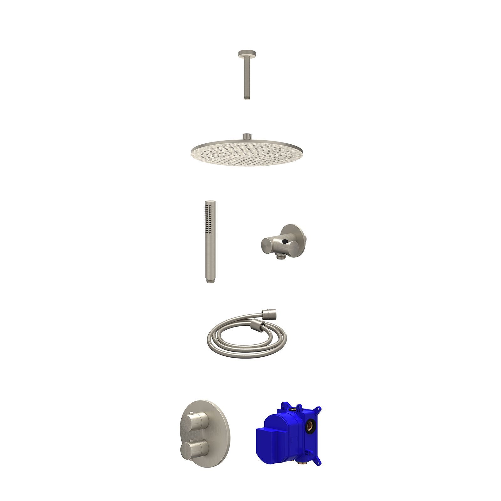 IVY Bond Regendoucheset inbouw 2-weg - 30cm medium - plafond 15cm - verstelbare steun - staafhanddouche - Geborsteld nickel