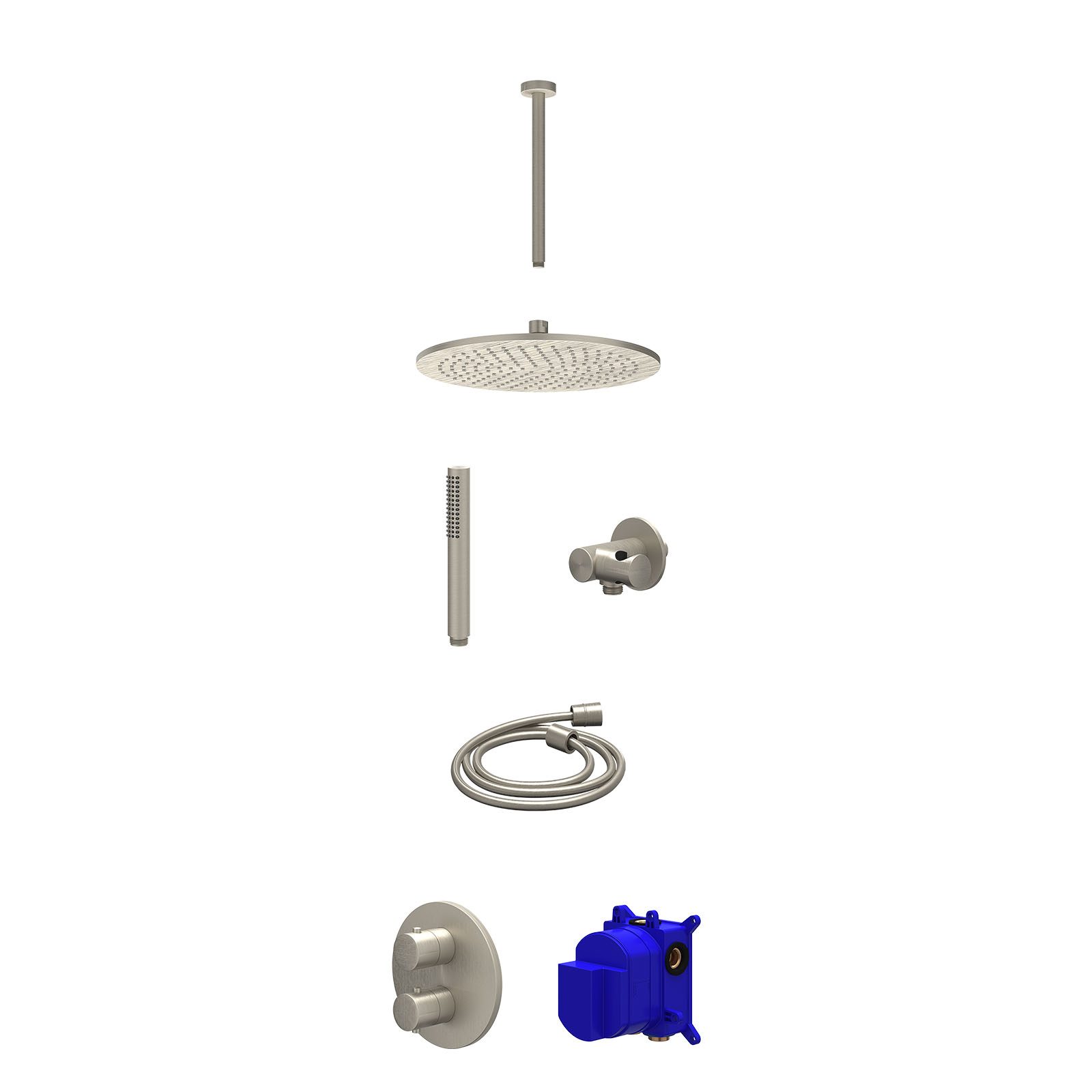 IVY Bond Regendoucheset inbouw 2-weg - 30cm medium - plafond 30cm - verstelbare steun - staafhanddouche - Geborsteld nickel