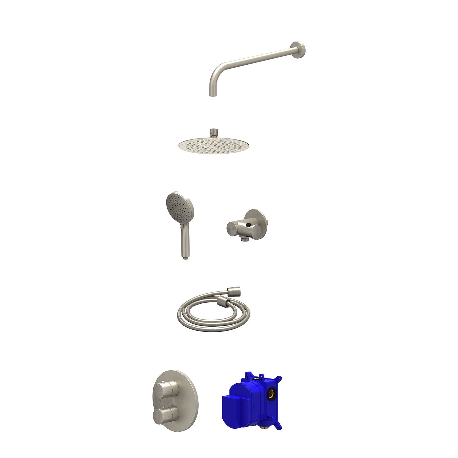 IVY Bond Regendoucheset inbouw 2-weg - 20cm slim - wandarm - verstelbare steun - 3-standen - Geborsteld nickel
