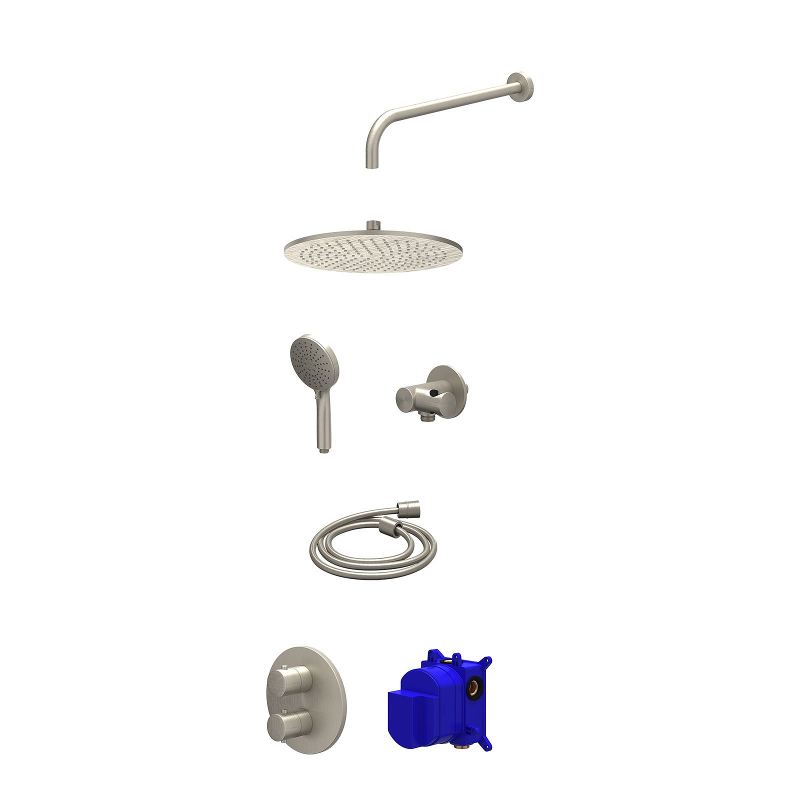 IVY Bond Regendoucheset inbouw 2-weg - 30cm medium - wandarm - verstelbare steun - 3-standen - Geborsteld nickel