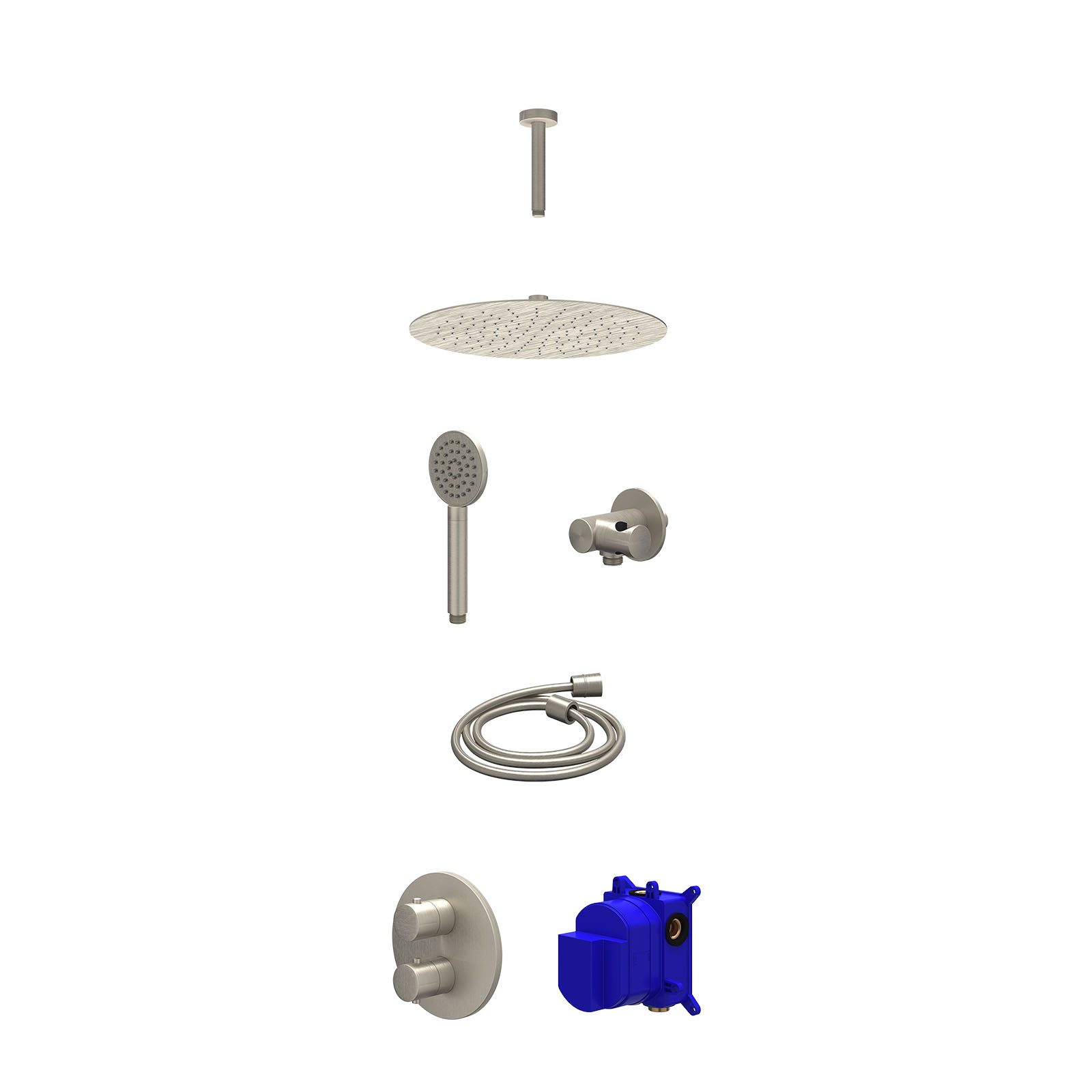 IVY Bond Regendoucheset inbouw 2-weg - 30cm slim - plafond 15cm - verstelbare steun - satin spray - Geborsteld nickel