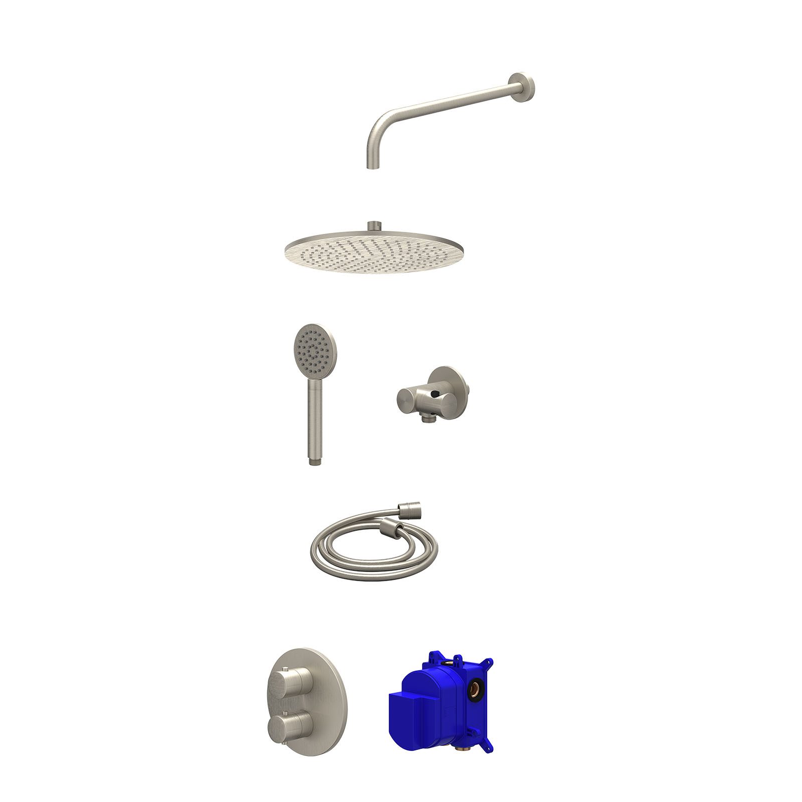 IVY Bond Regendoucheset inbouw 2-weg - 30cm medium - wandarm - verstelbare steun - satin spray - Geborsteld nickel