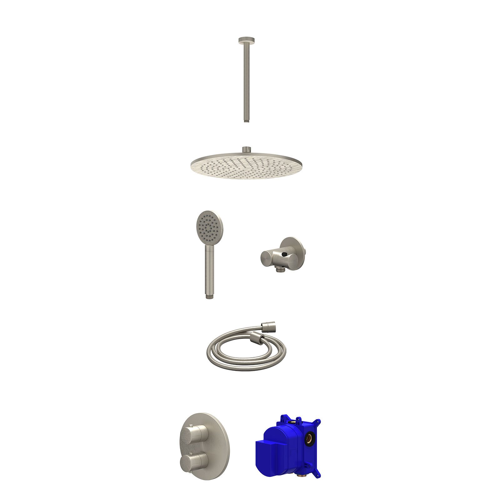 IVY Bond Regendoucheset inbouw 2-weg - 30cm medium - plafond 30cm - verstelbare steun - satin spray - Geborsteld nickel