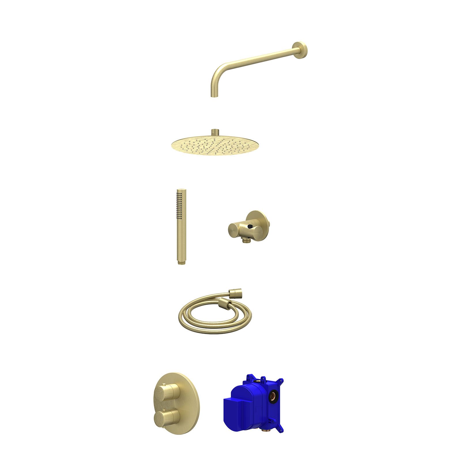 IVY Bond Regendoucheset inbouw 2-weg - 25cm slim - wandarm - verstelbare steun - staafhanddouche - Geborsteld mat goud