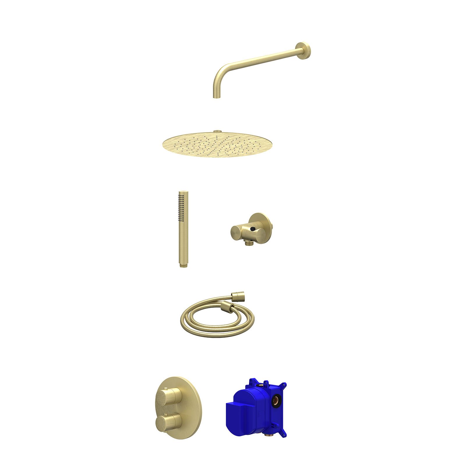 IVY Bond Regendoucheset inbouw 2-weg - 30cm slim - wandarm - verstelbare steun - staafhanddouche - Geborsteld mat goud