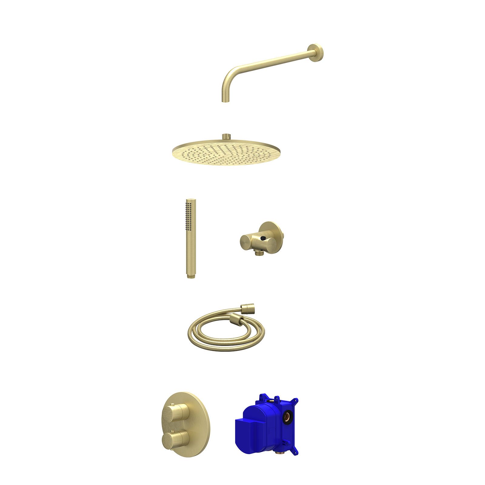 IVY Bond Regendoucheset inbouw 2-weg - 30cm medium - wandarm - verstelbare steun - staafhanddouche - Geborsteld mat goud