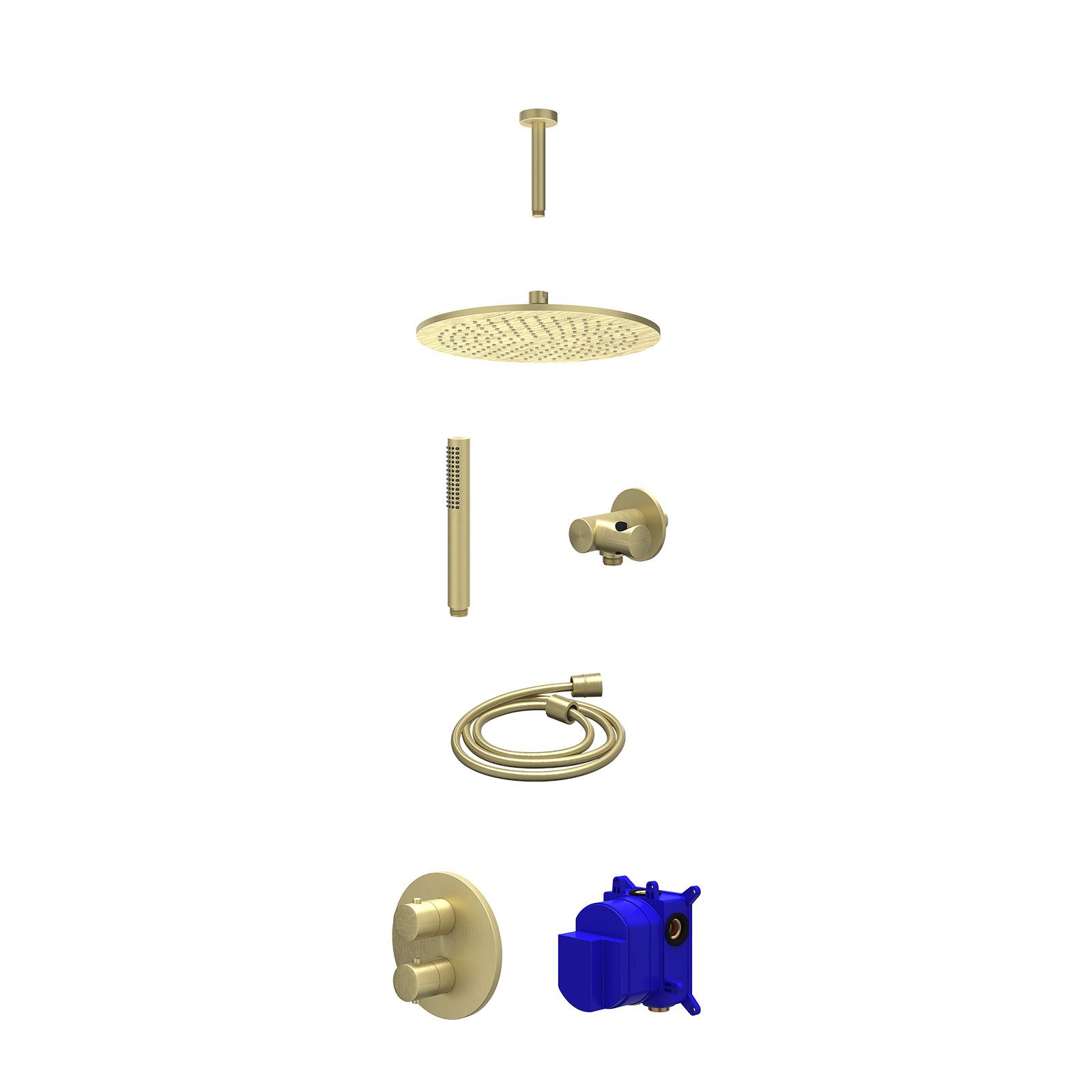 IVY Bond Regendoucheset inbouw 2-weg - 30cm medium - plafond 15cm - verstelbare steun - staafhanddouche - Geborsteld mat goud