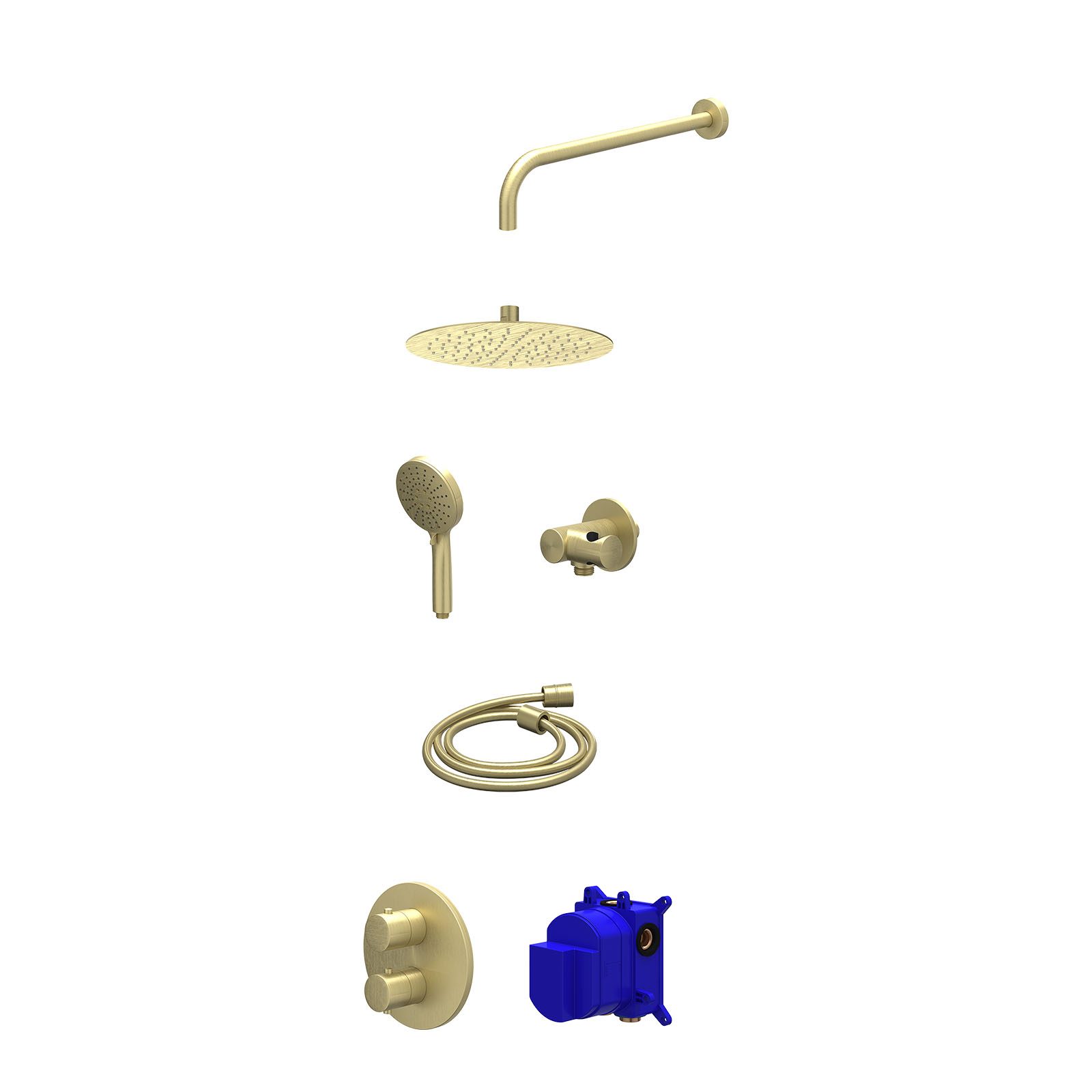 IVY Bond Regendoucheset inbouw 2-weg - 25cm slim - wandarm - verstelbare steun - 3-standen - Geborsteld mat goud