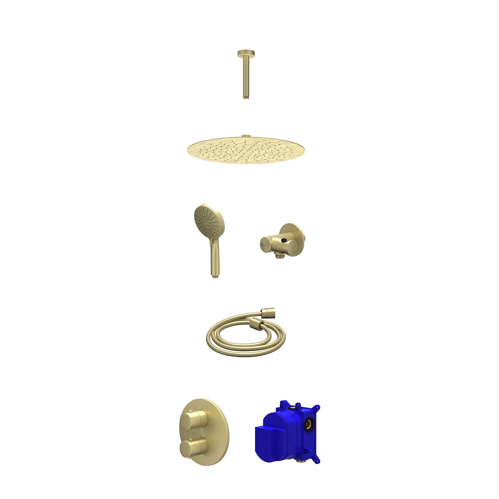 IVY Bond Regendoucheset inbouw 2-weg - 30cm slim - plafond 15cm - verstelbare steun - 3-standen - Geborsteld mat goud