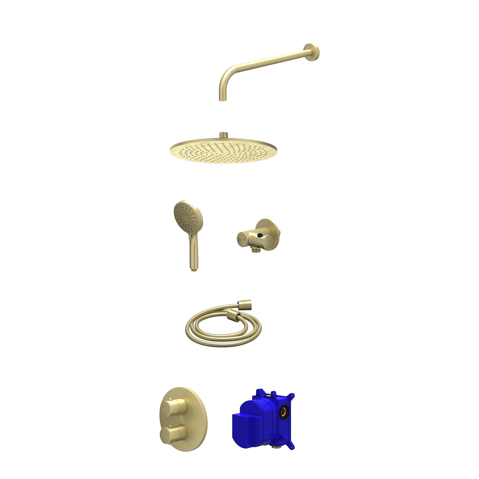 IVY Bond Regendoucheset inbouw 2-weg - 30cm medium - wandarm - verstelbare steun - 3-standen - Geborsteld mat goud