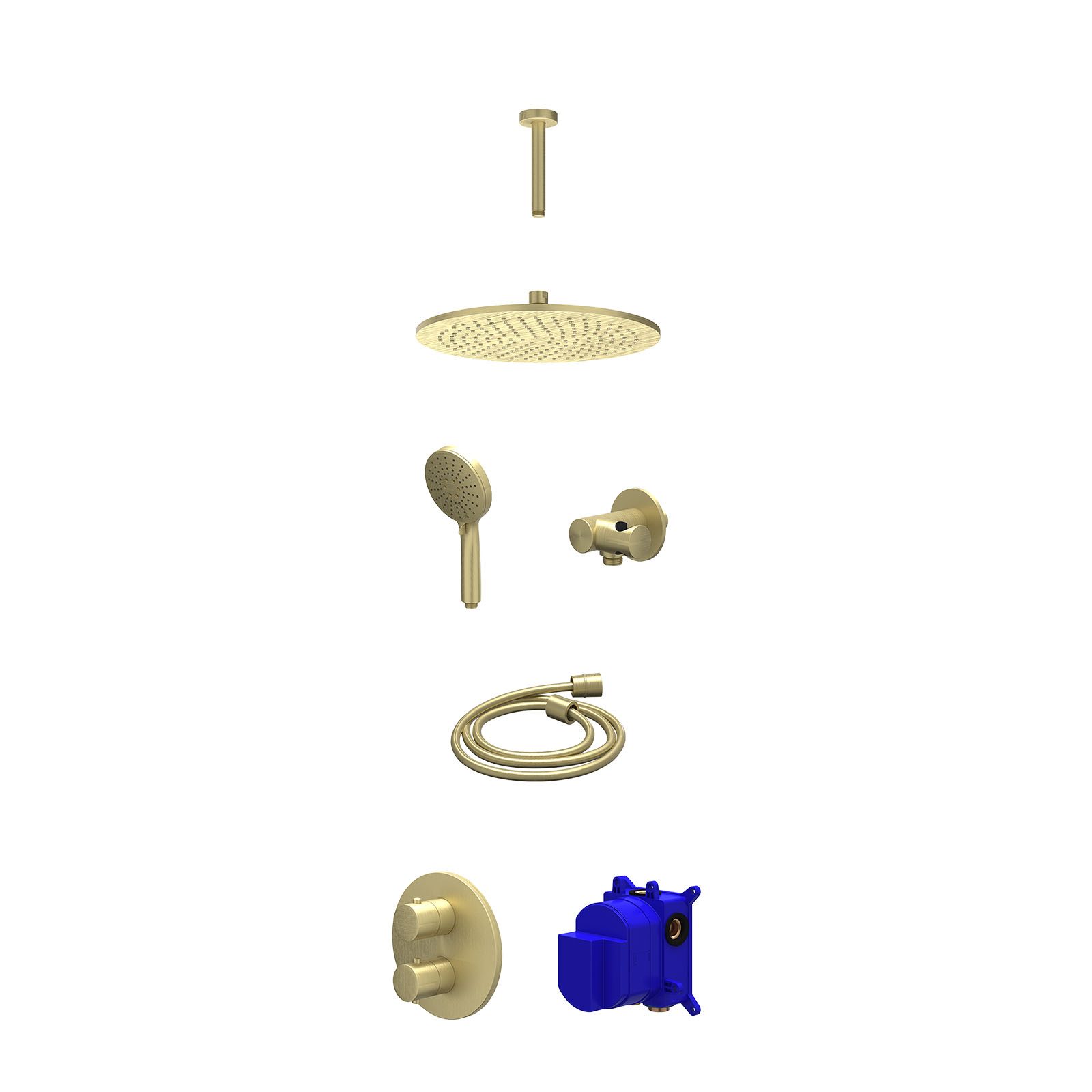 IVY Bond Regendoucheset inbouw 2-weg - 30cm medium - plafond 15cm - verstelbare steun - 3-standen - Geborsteld mat goud