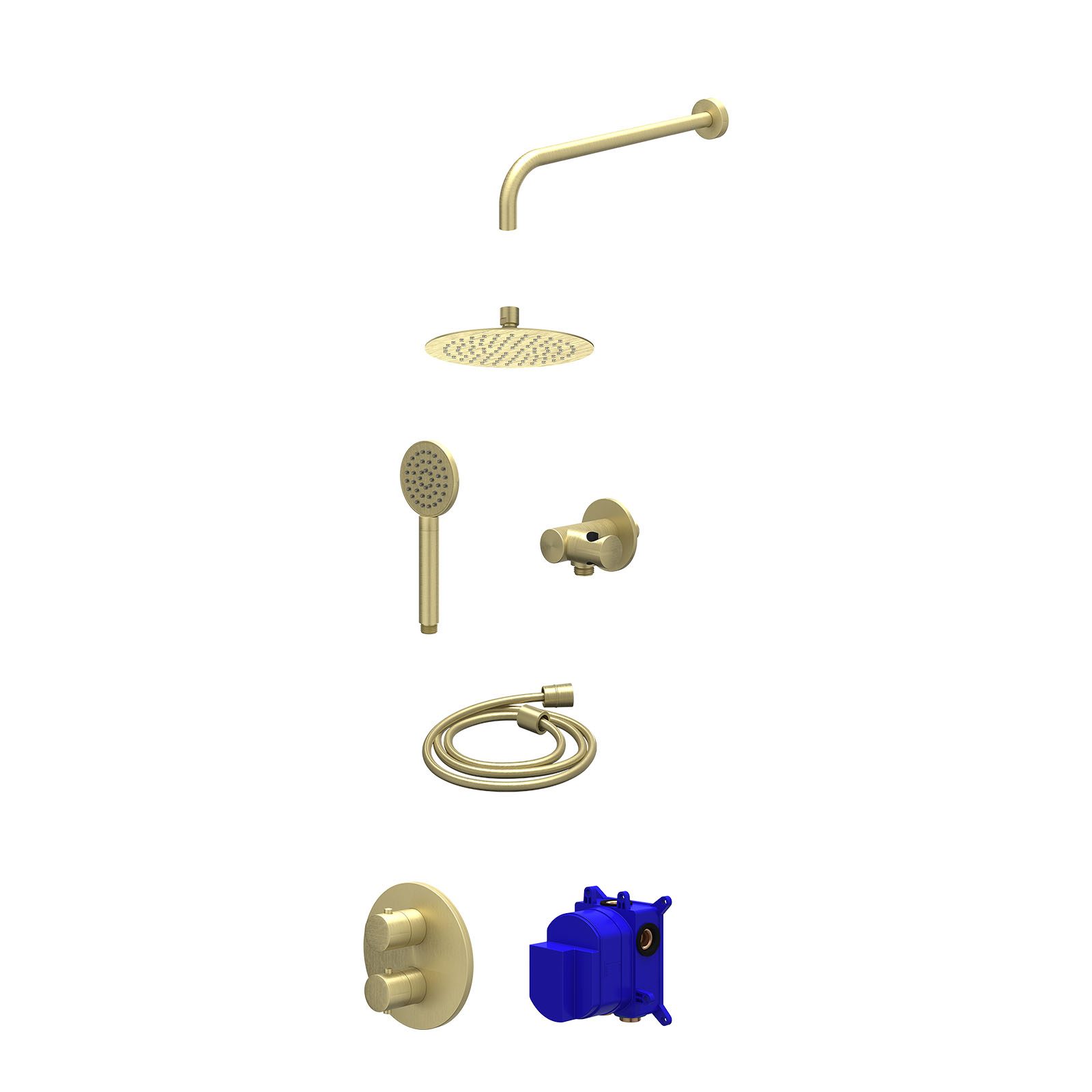 IVY Bond Regendoucheset inbouw 2-weg - 20cm slim - wandarm - verstelbare steun - satin spray - Geborsteld mat goud