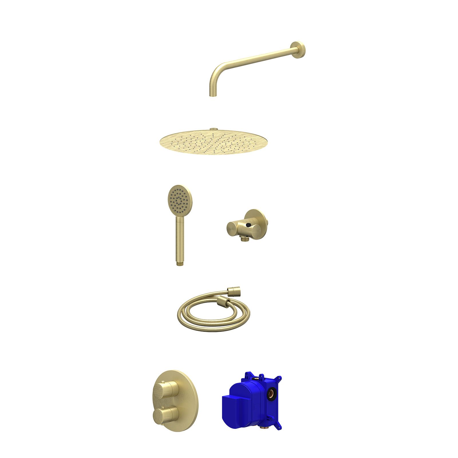 IVY Bond Regendoucheset inbouw 2-weg - 30cm slim - wandarm - verstelbare steun - satin spray - Geborsteld mat goud