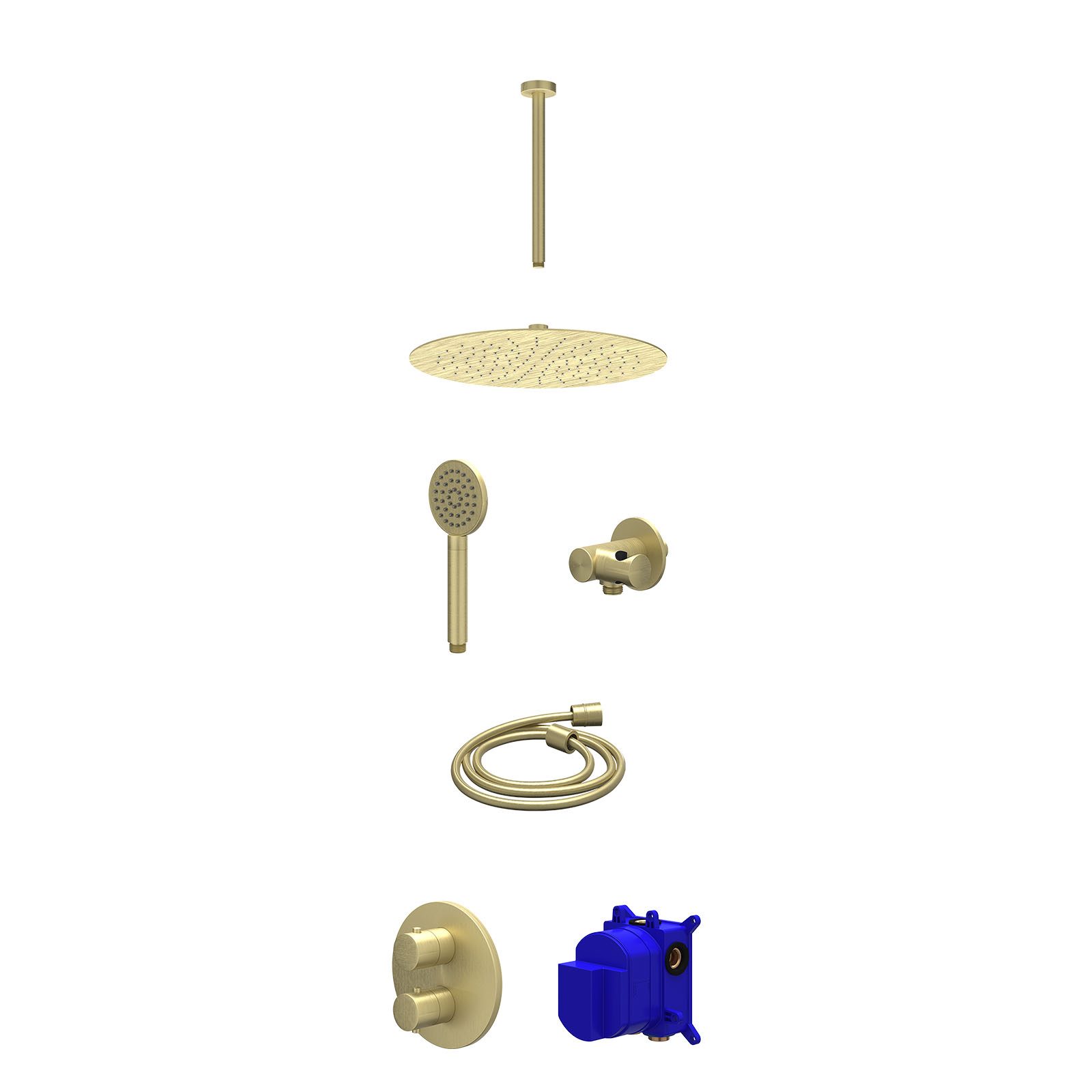 IVY Bond Regendoucheset inbouw 2-weg - 30cm slim - plafond 30cm - verstelbare steun - satin spray - Geborsteld mat goud