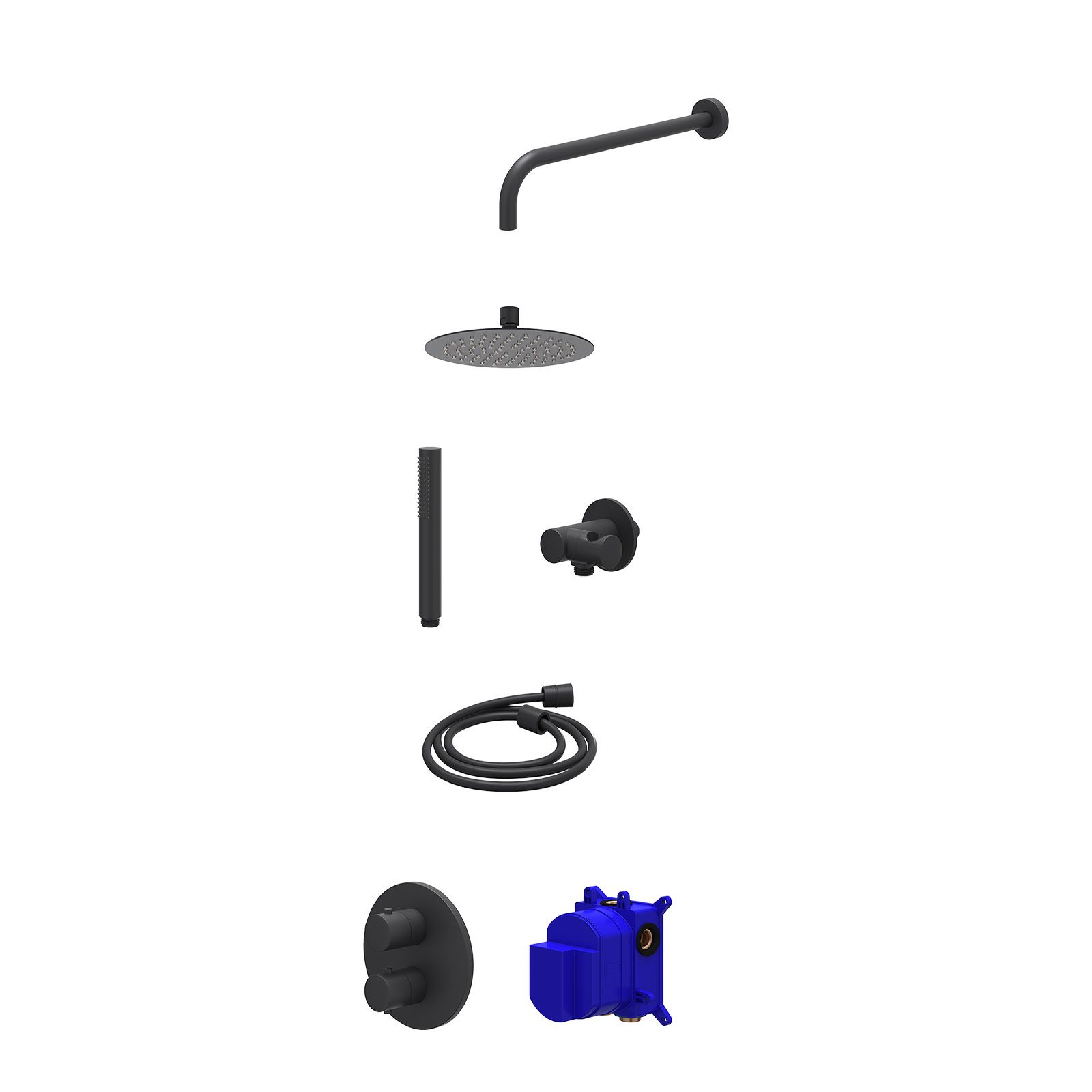 IVY Bond Regendoucheset inbouw 2-weg - 20cm slim - wandarm - verstelbare steun - staafhanddouche - Mat zwart