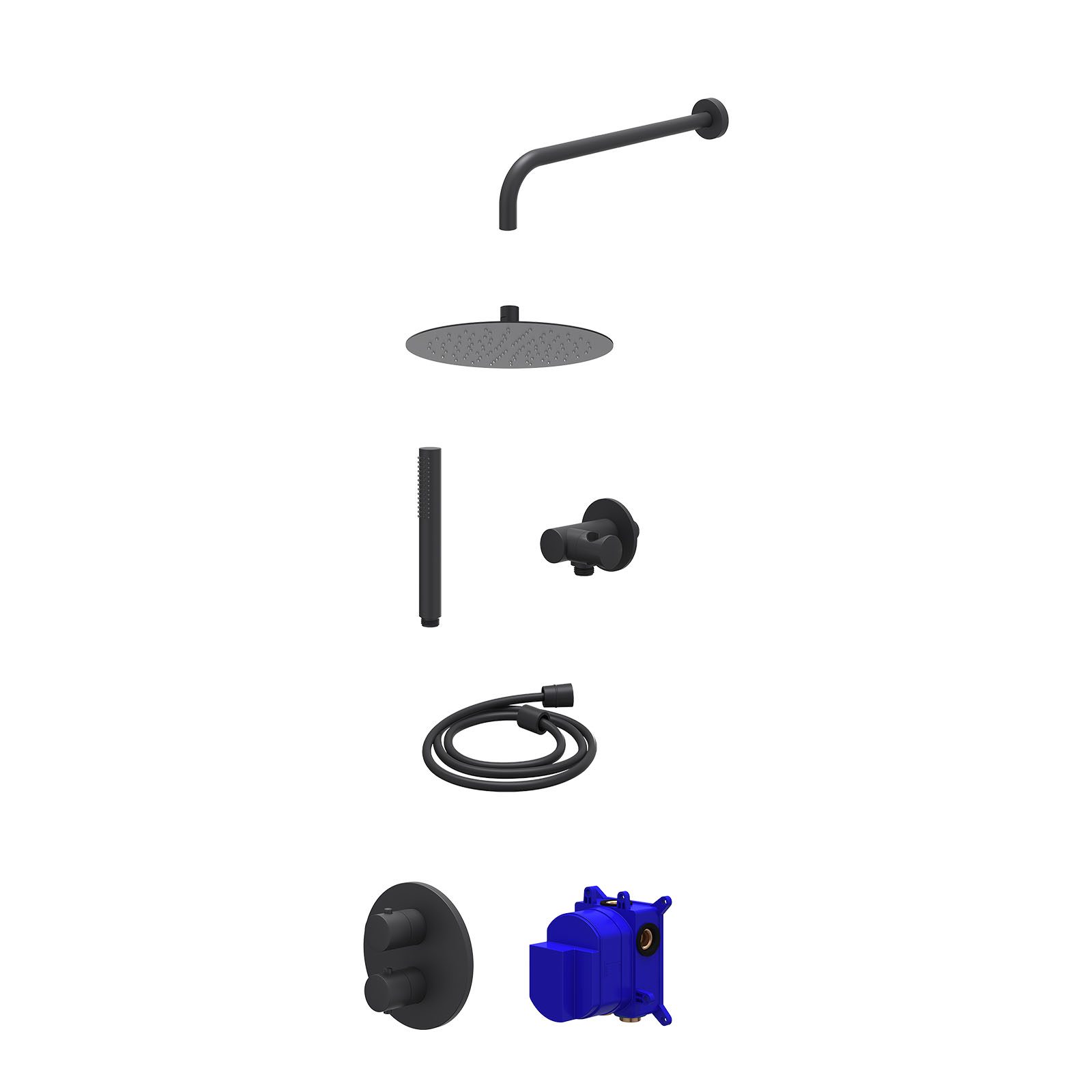 IVY Bond Regendoucheset inbouw 2-weg - 25cm slim - wandarm - verstelbare steun - staafhanddouche - Mat zwart