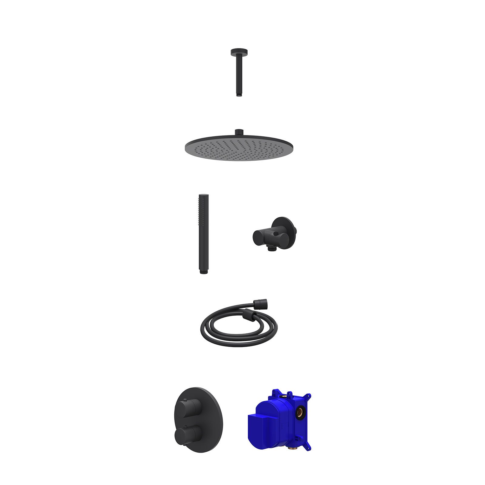 IVY Bond Regendoucheset inbouw 2-weg - 30cm medium - plafond 15cm - verstelbare steun - staafhanddouche - Mat zwart