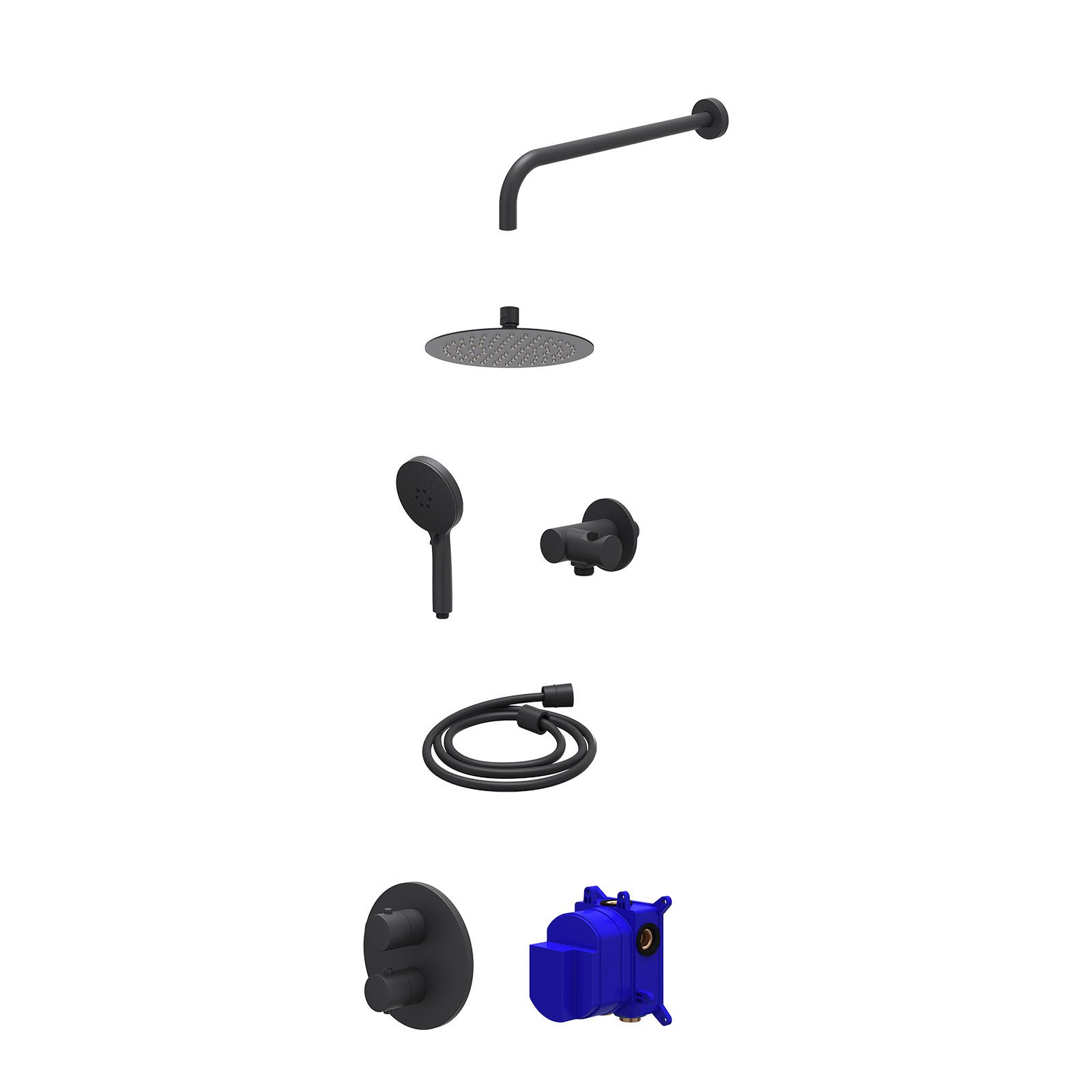 IVY Bond Regendoucheset inbouw 2-weg - 20cm slim - wandarm - verstelbare steun - 3-standen - Mat zwart