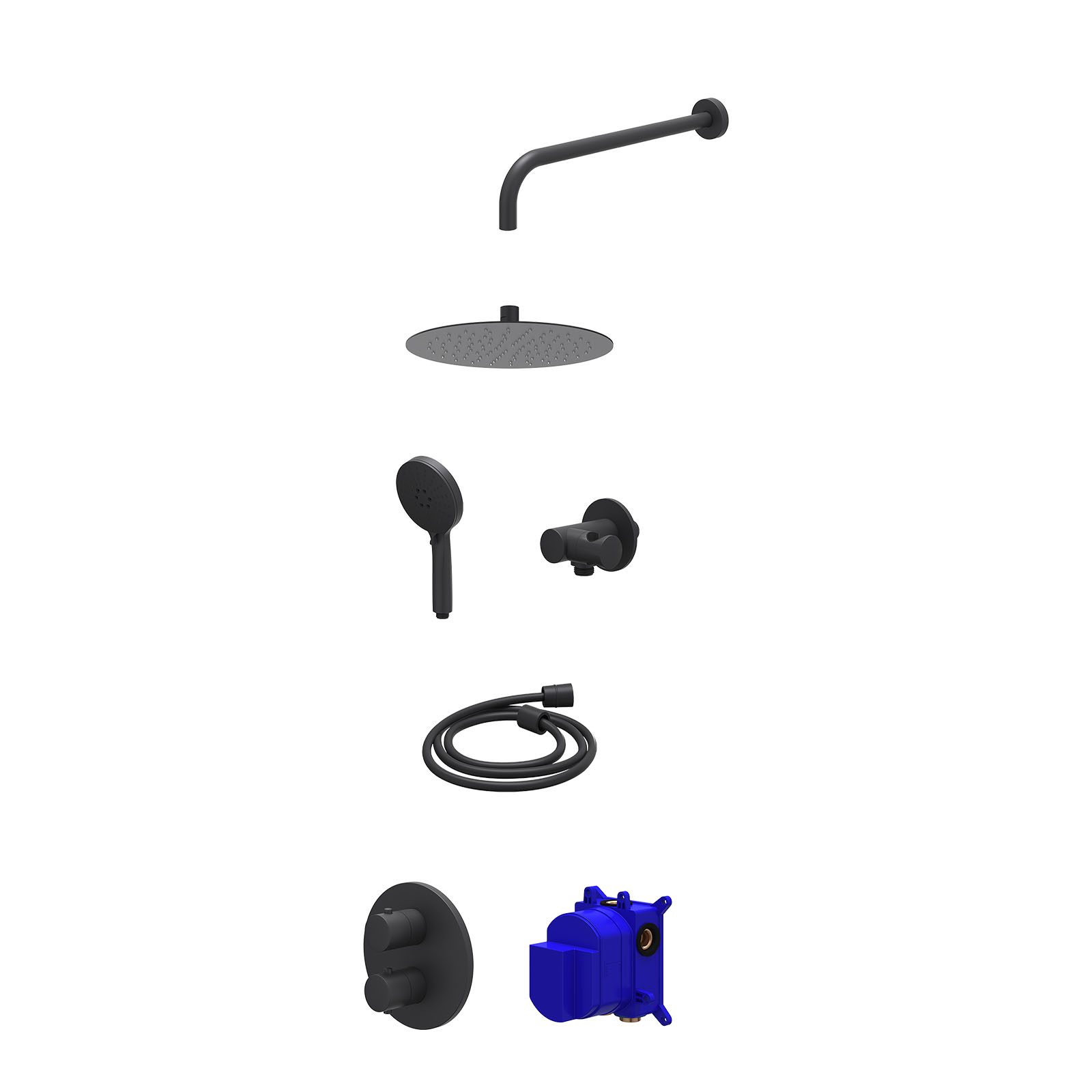 IVY Bond Regendoucheset inbouw 2-weg - 25cm slim - wandarm - verstelbare steun - 3-standen - Mat zwart