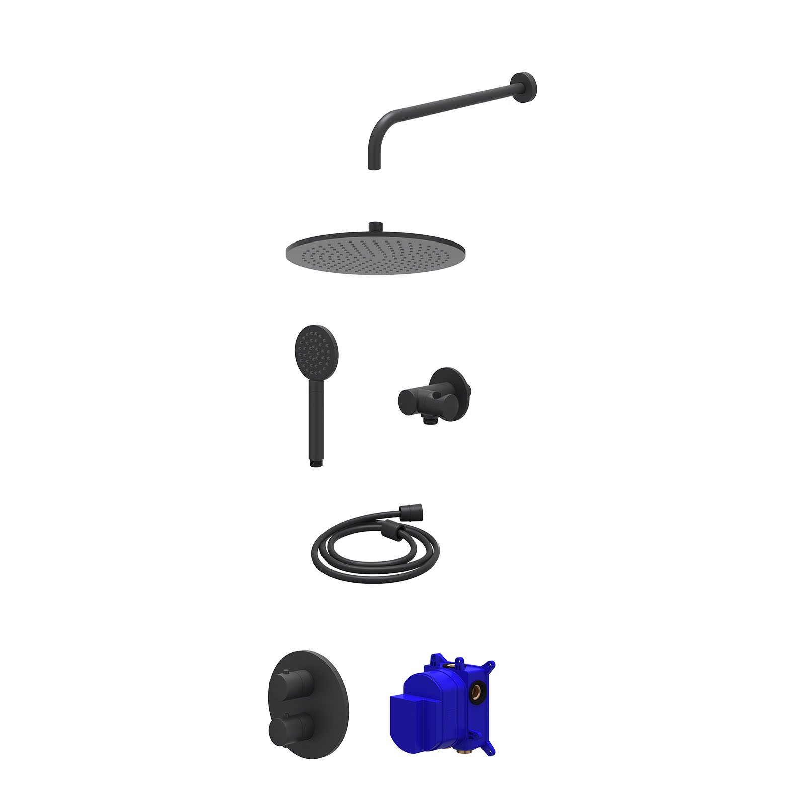 IVY Bond Regendoucheset inbouw 2-weg - 30cm medium - wandarm - verstelbare steun - satin spray - Mat zwart