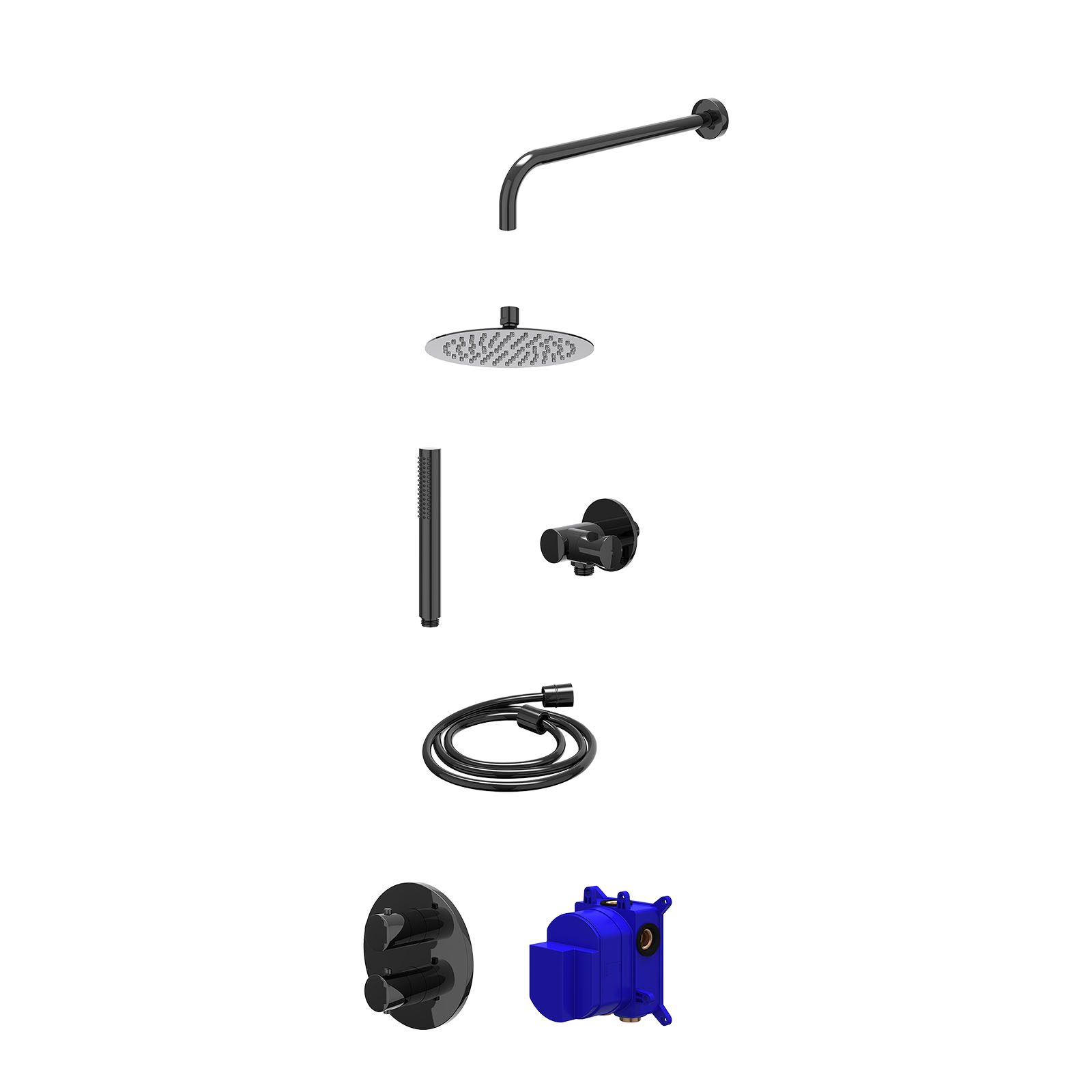 IVY Bond Regendoucheset inbouw 2-weg - 20cm slim - wandarm - verstelbare steun - staafhanddouche - Zwart chroom