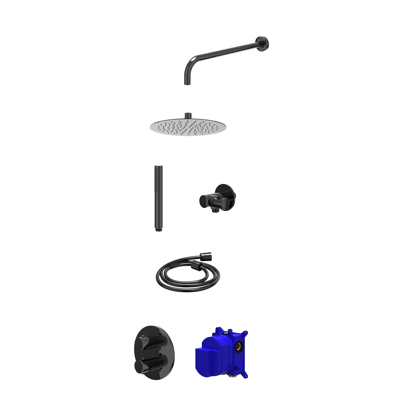 IVY Bond Regendoucheset inbouw 2-weg - 25cm slim - wandarm - verstelbare steun - staafhanddouche - Zwart chroom