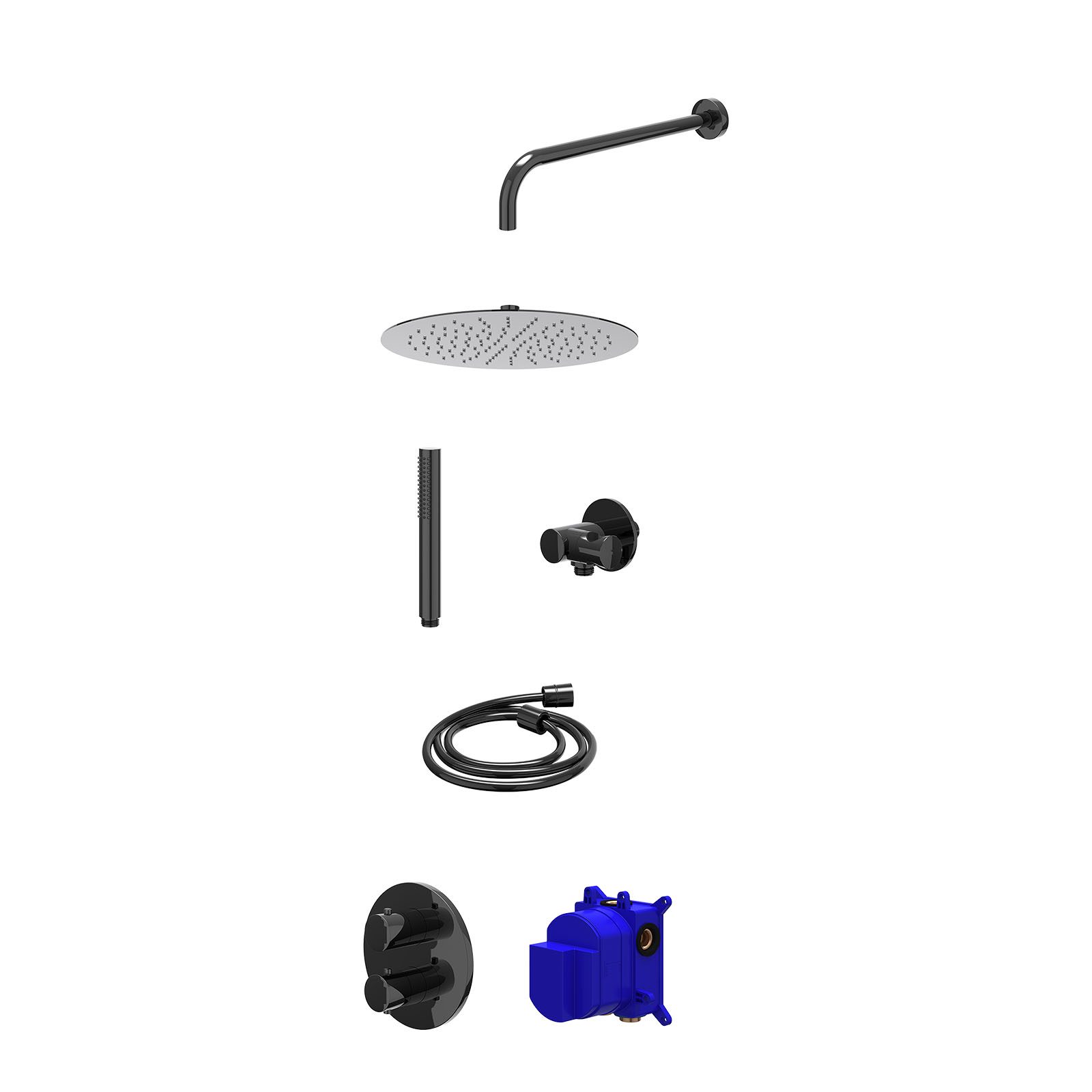 IVY Bond Regendoucheset inbouw 2-weg - 30cm slim - wandarm - verstelbare steun - staafhanddouche - Zwart chroom