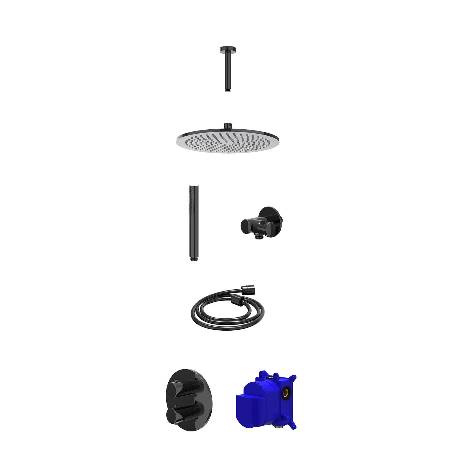 IVY Bond Regendoucheset inbouw 2-weg - 30cm medium - plafond 15cm - verstelbare steun - staafhanddouche - Zwart chroom