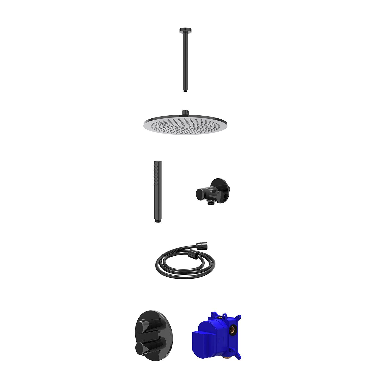 IVY Bond Regendoucheset inbouw 2-weg - 30cm medium - plafond 30cm - verstelbare steun - staafhanddouche - Zwart chroom