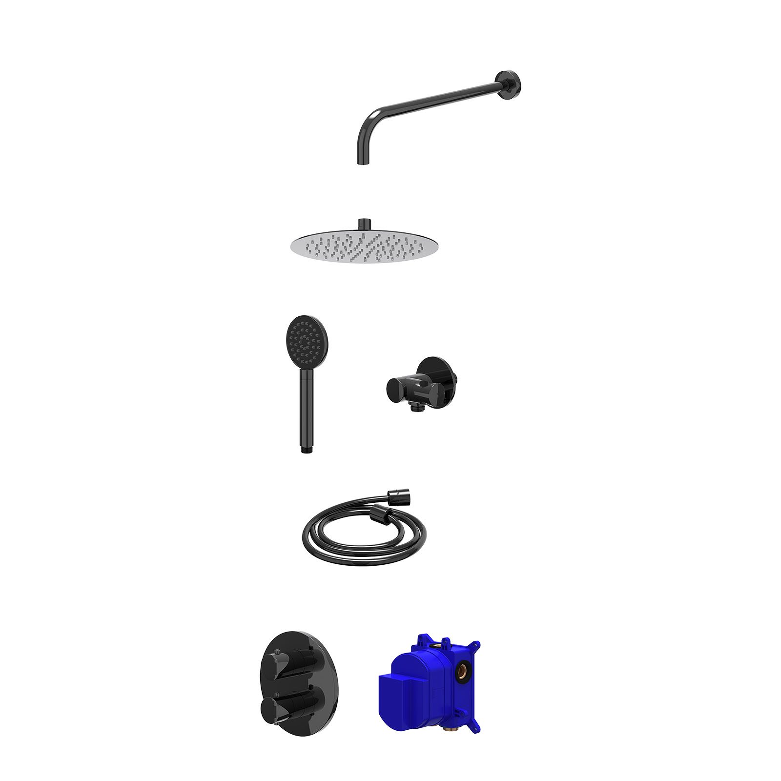 IVY Bond Regendoucheset inbouw 2-weg - 25cm slim - wandarm - verstelbare steun - satin spray - Zwart chroom