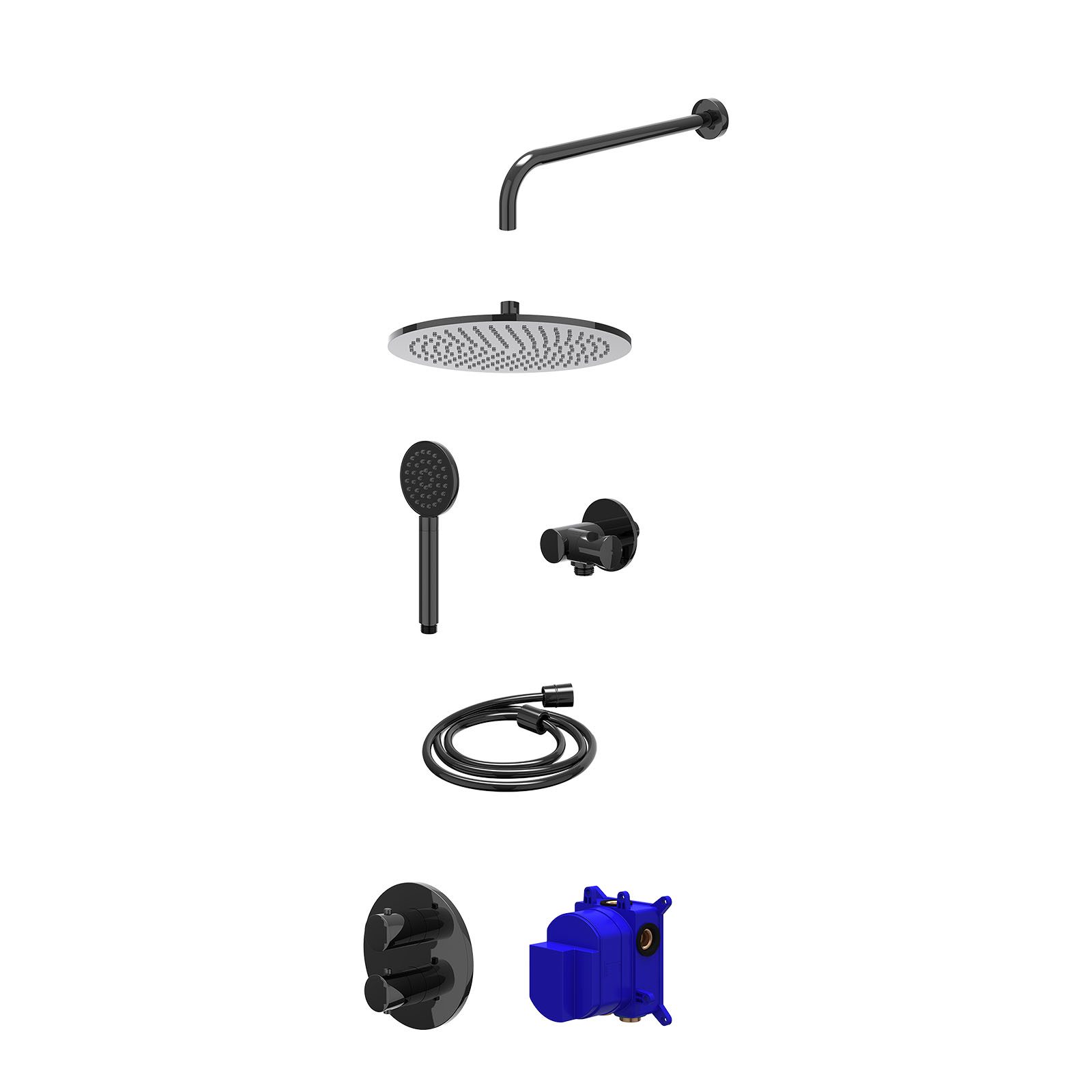 IVY Bond Regendoucheset inbouw 2-weg - 30cm medium - wandarm - verstelbare steun - satin spray - Zwart chroom