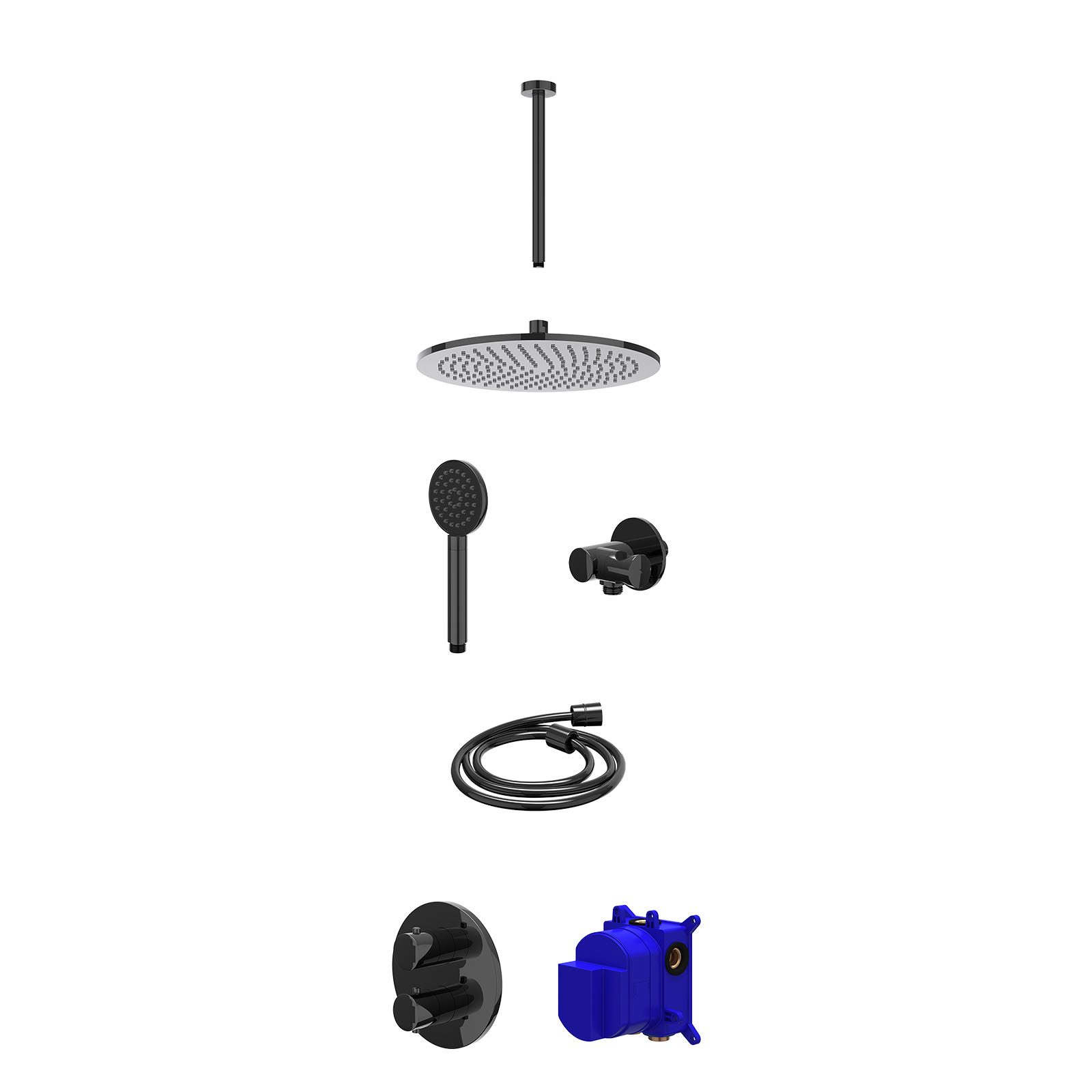 IVY Bond Regendoucheset inbouw 2-weg - 30cm medium - plafond 30cm - verstelbare steun - satin spray - Zwart chroom