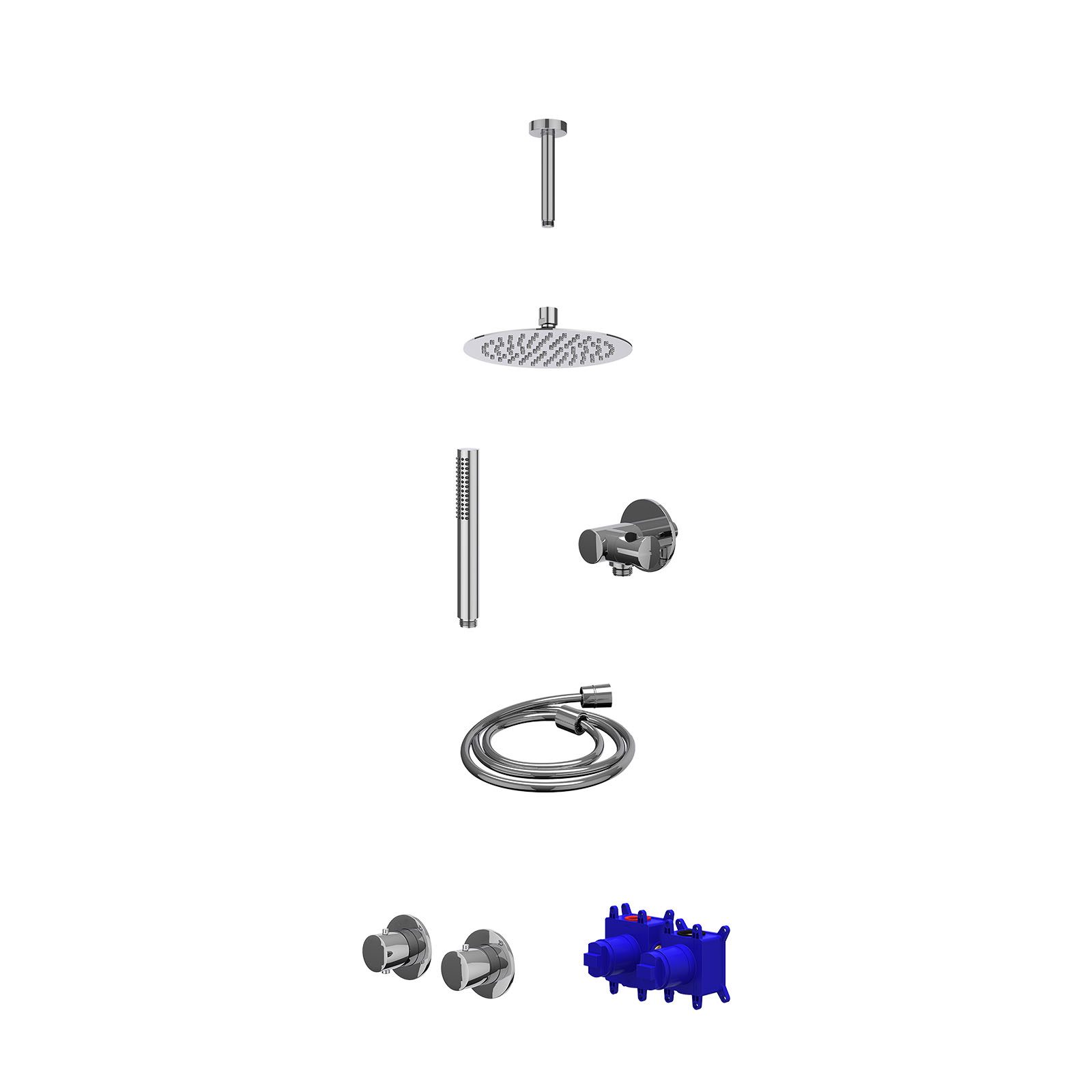 IVY Bond Regendoucheset inbouw symmetry 2-weg - 20cm slim - plafond 15cm - verstelbare steun - staafhanddouche - Chroom