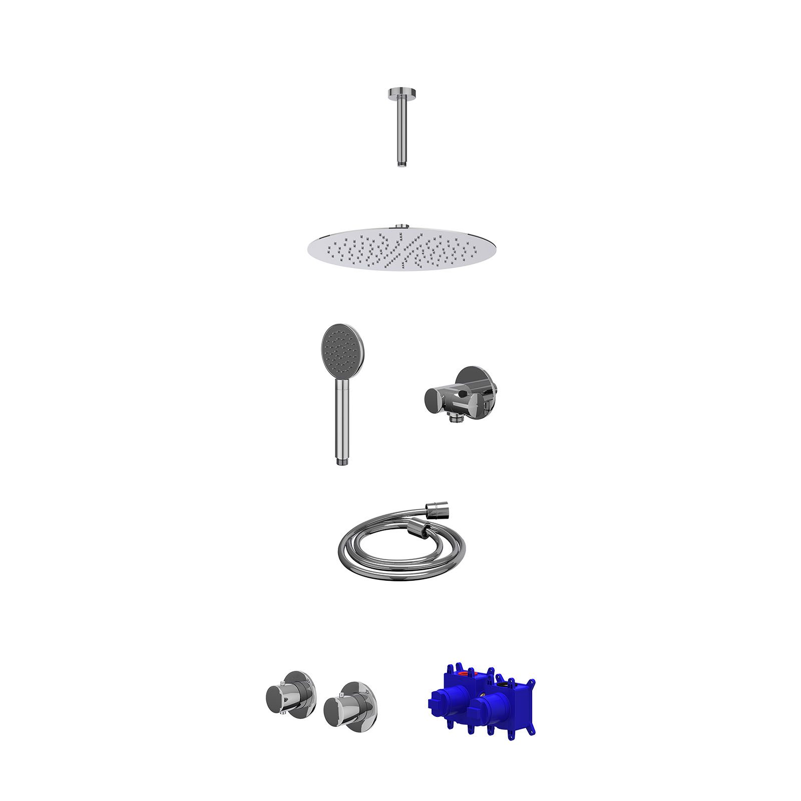 IVY Bond Regendoucheset inbouw symmetry 2-weg - 30cm slim - plafond 15cm - verstelbare steun - satin spray - Chroom