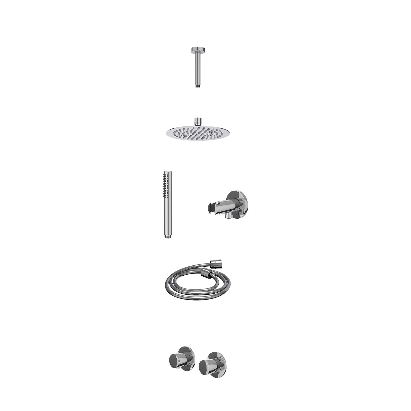 IVY Bond Regendoucheset inbouw symmetry 2-weg - 20cm slim - plafond 15cm - wandhouder - staafhanddouche - excl. inbouwbox - Chroom
